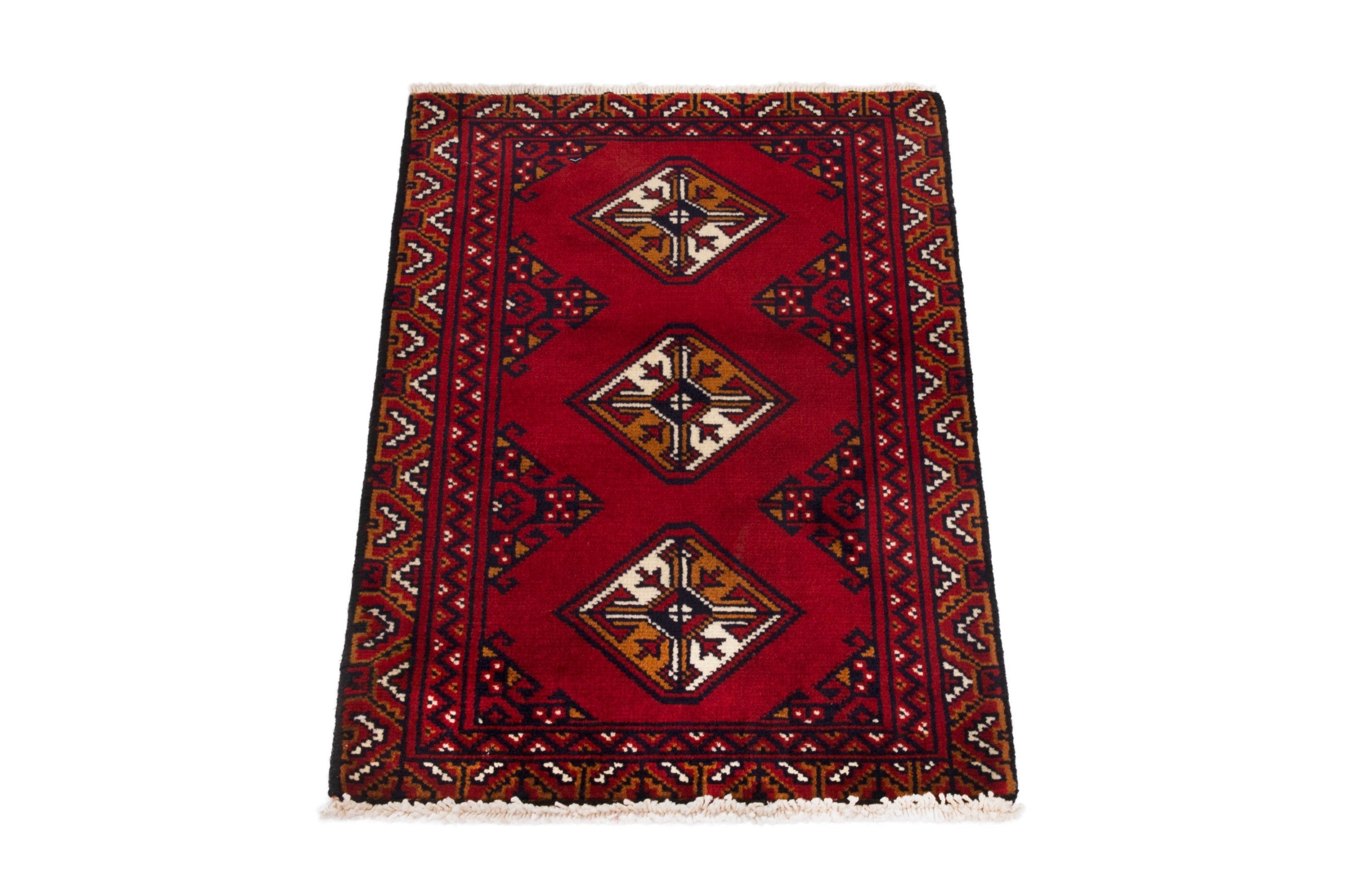 Persian Torkaman accent rug in deep red and burgundy, view 3 of 7