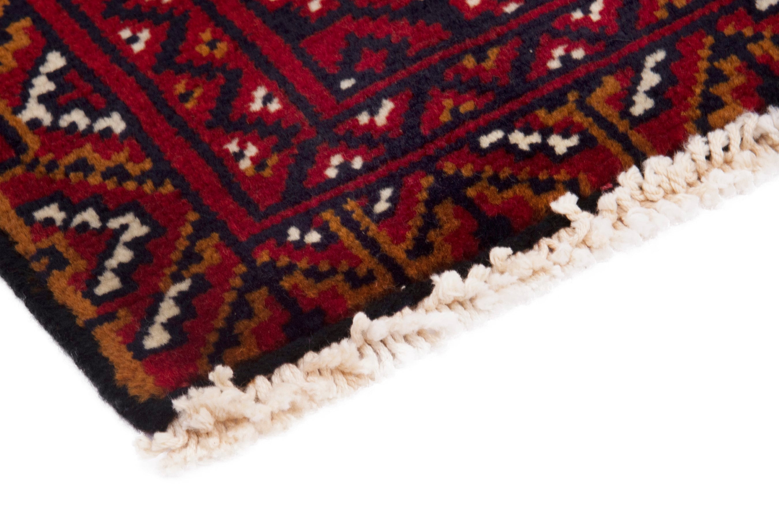 Persian Torkaman accent rug in deep red and burgundy, view 5 of 7