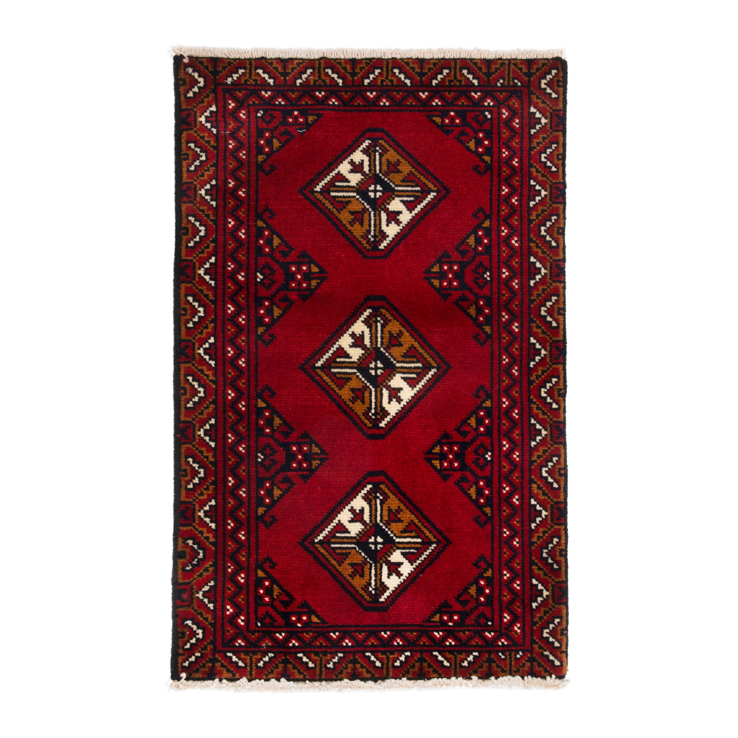 Persian Torkaman accent rug in deep red and burgundy, 1'5" x 2'4"
