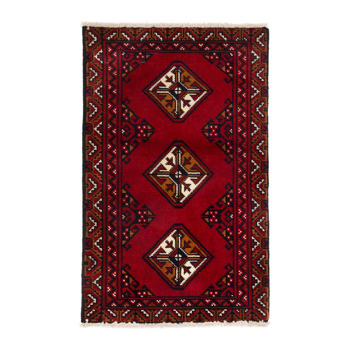 Persian Torkaman accent rug in deep red and burgundy, 1'5" x 2'4"