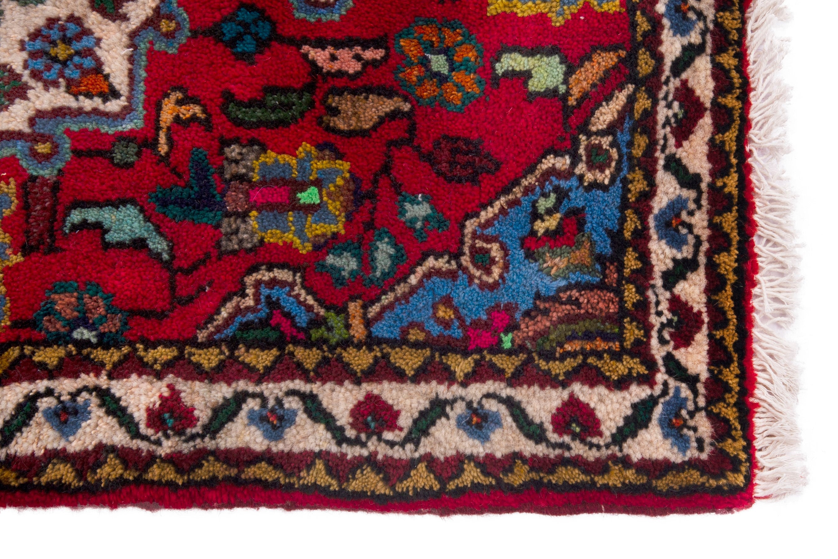 Persian Hamedan accent rug in deep red and cream, view 4 of 7