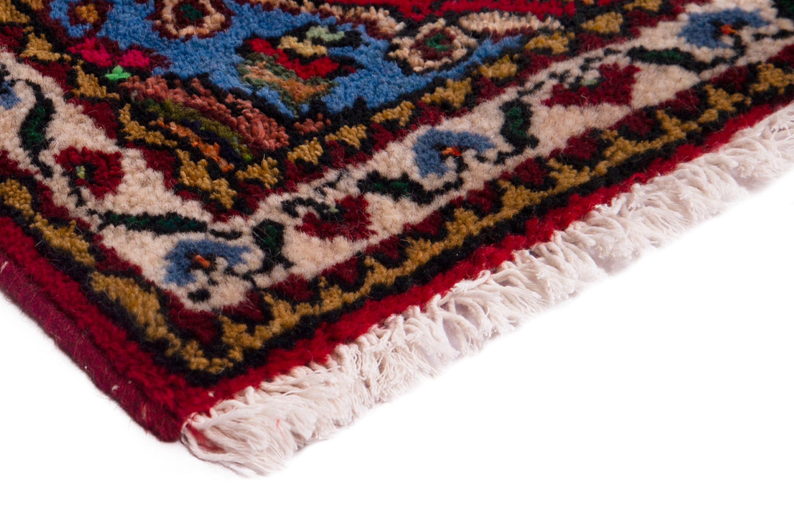 Persian Hamedan accent rug in deep red and cream, view 5 of 7