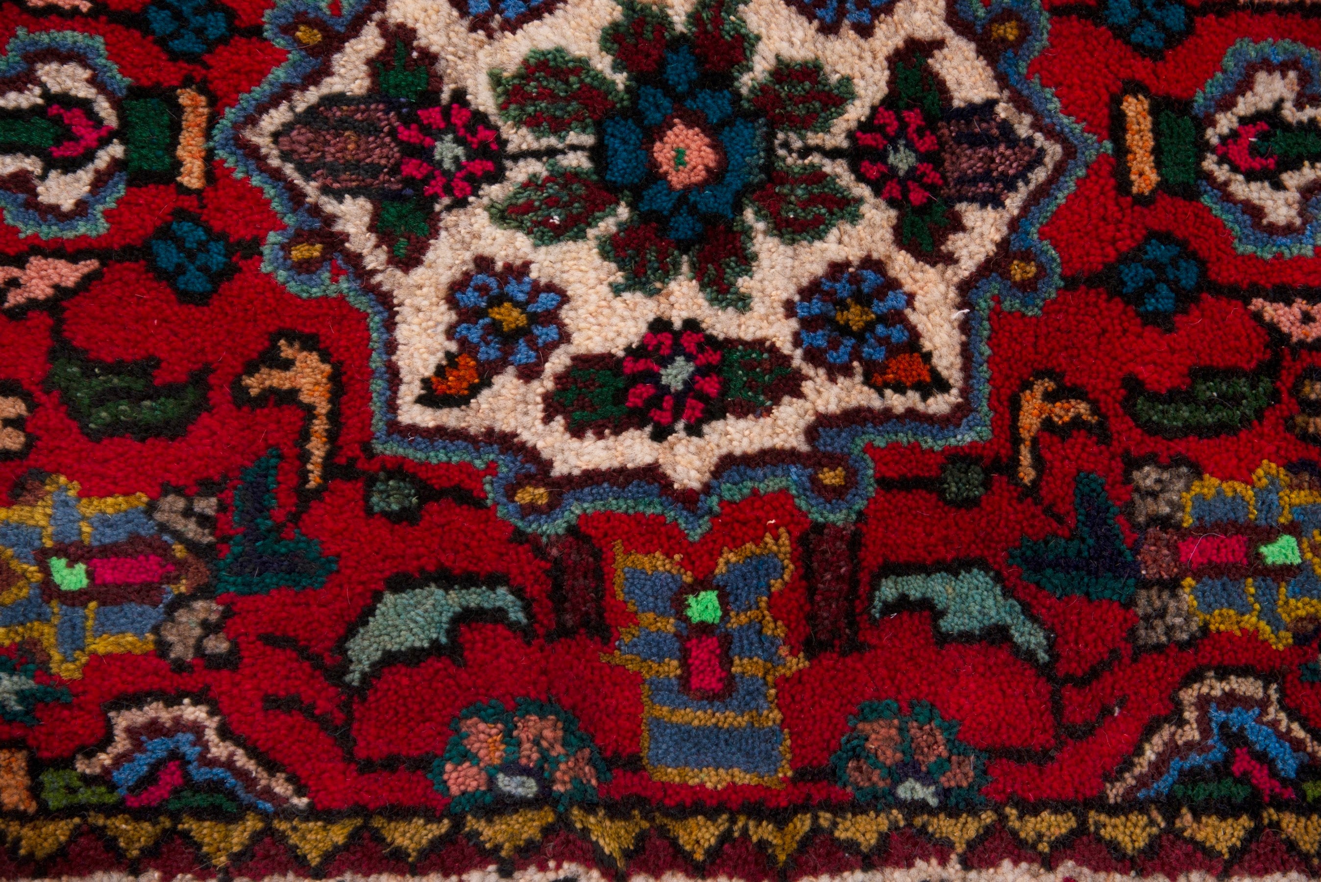 Persian Hamedan accent rug in deep red and cream, view 6 of 7