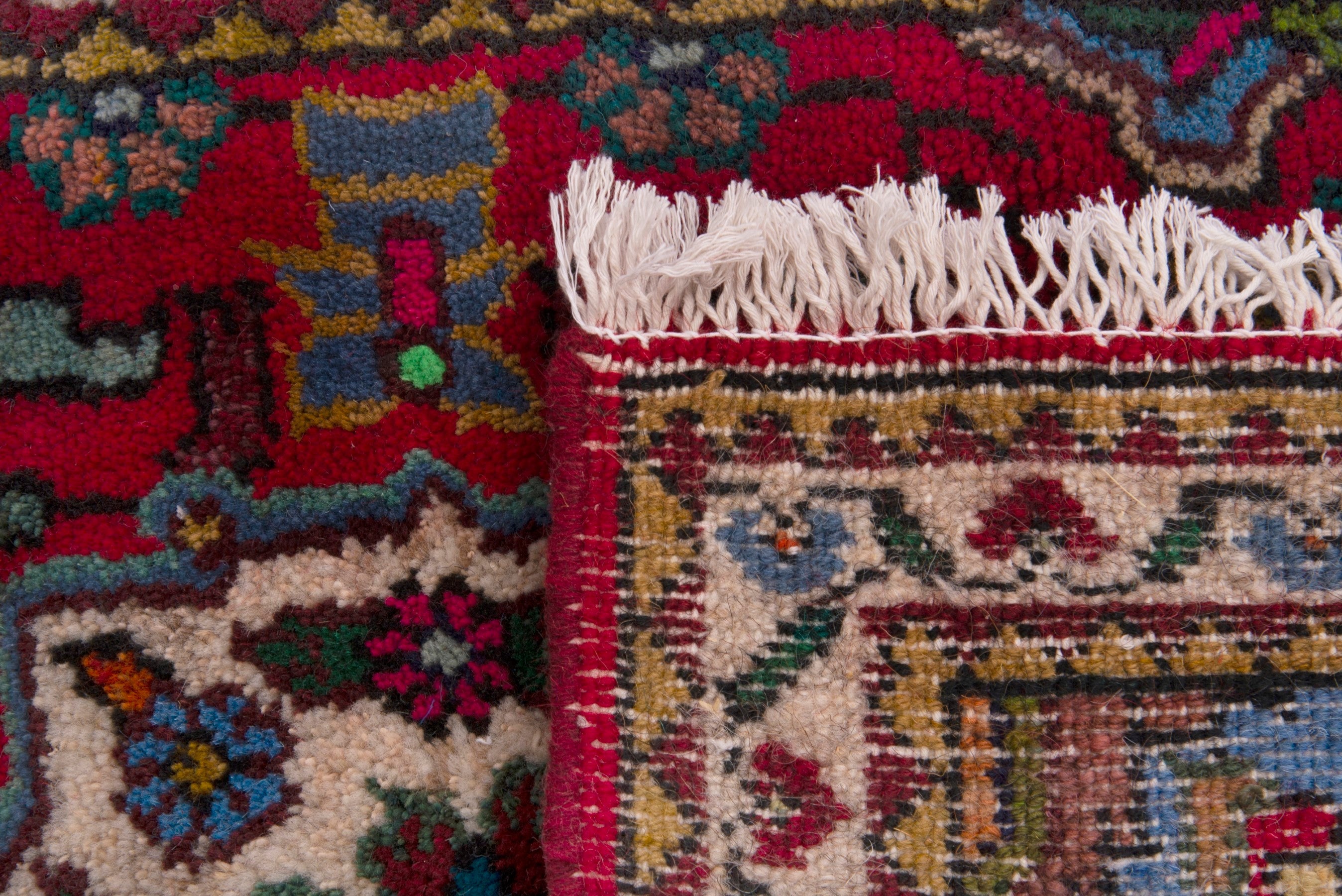 Persian Hamedan accent rug in deep red and cream, view 7 of 7