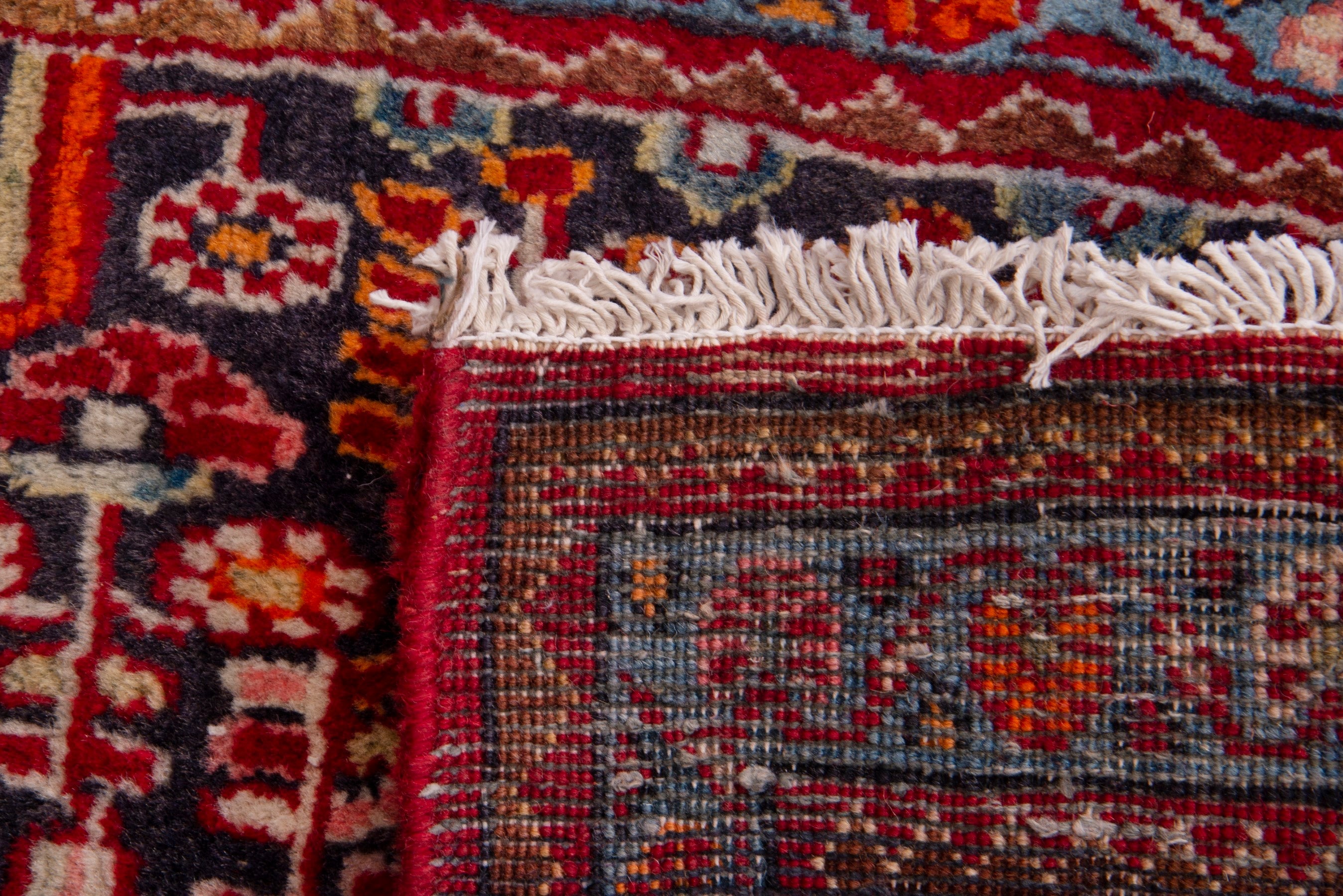 Persian Hamedan accent rug in deep red and burgundy, view 7 of 7