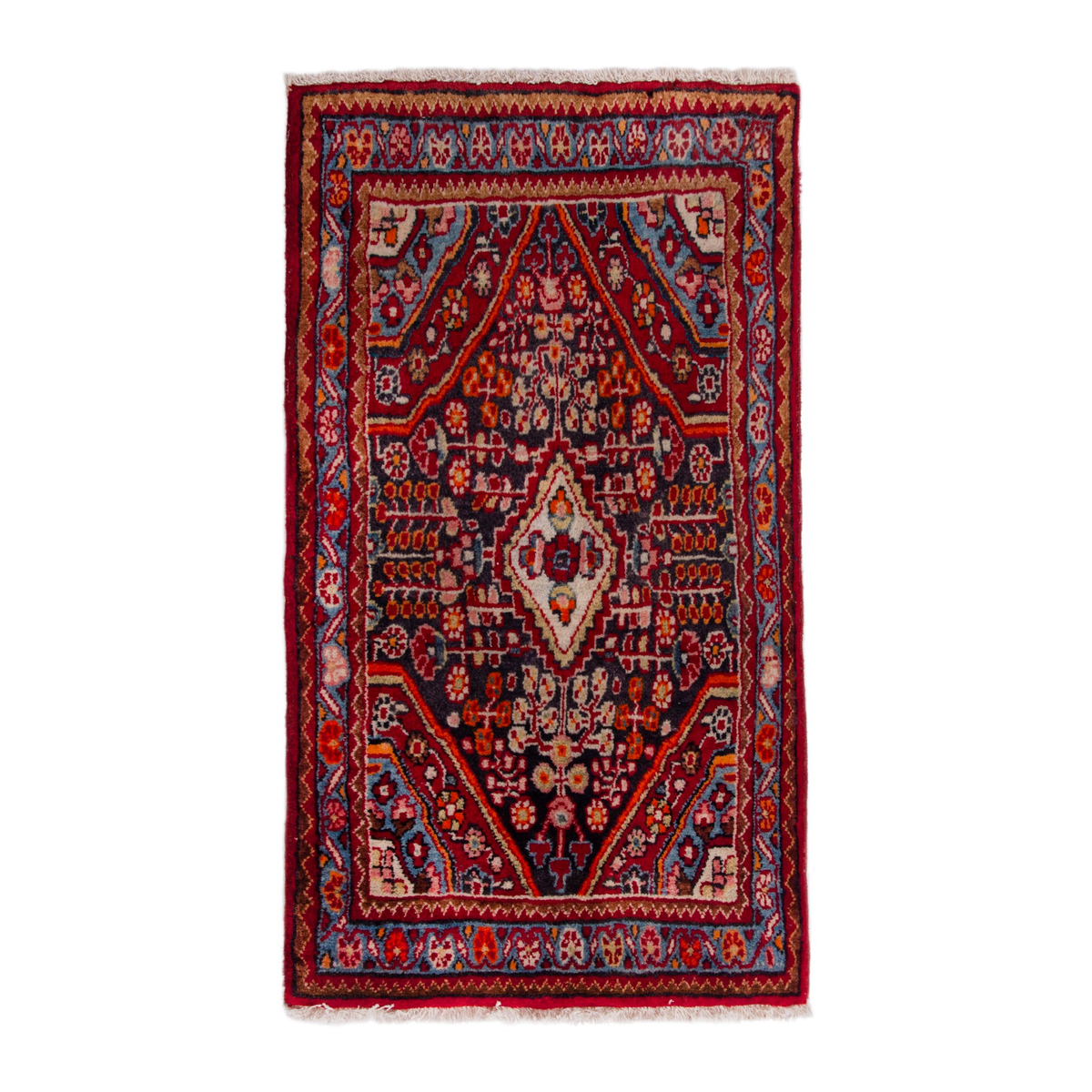 Persian Hamedan accent rug in deep red and burgundy, 1'9" x 2'8"