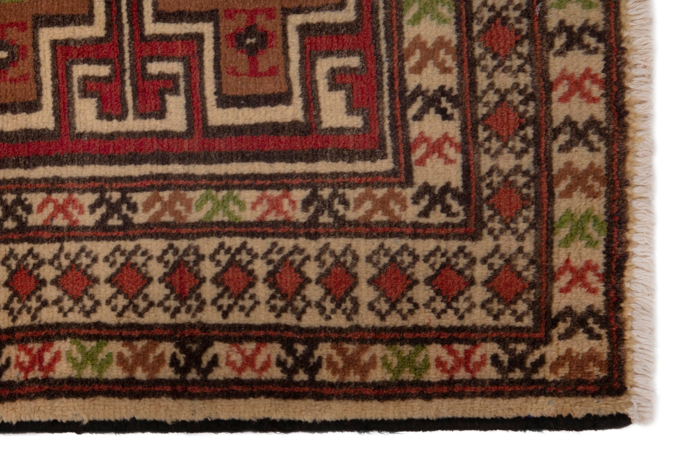Persian Torkaman accent rug in deep red and cream, view 4 of 7