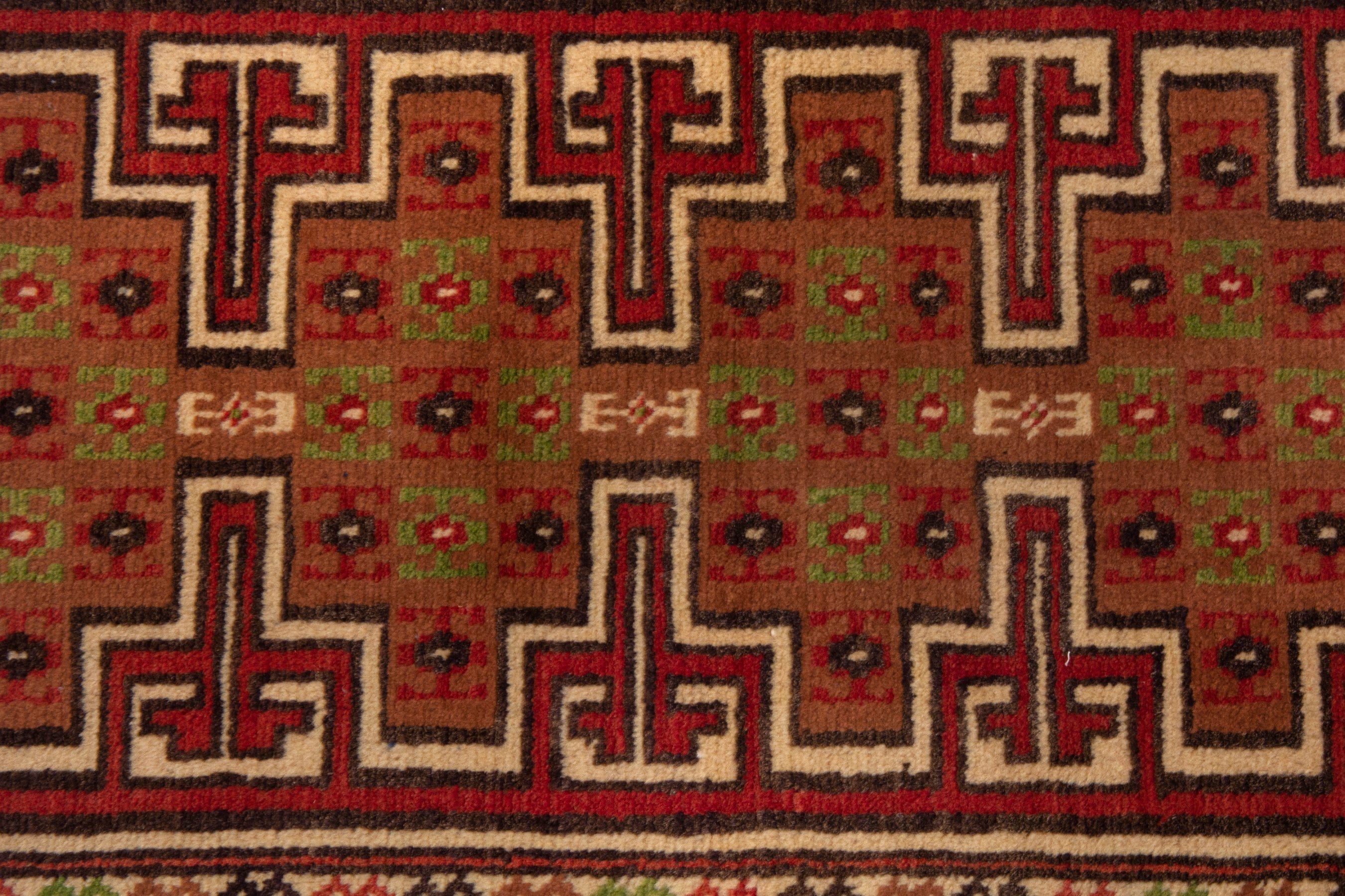 Persian Torkaman accent rug in deep red and cream, view 6 of 7