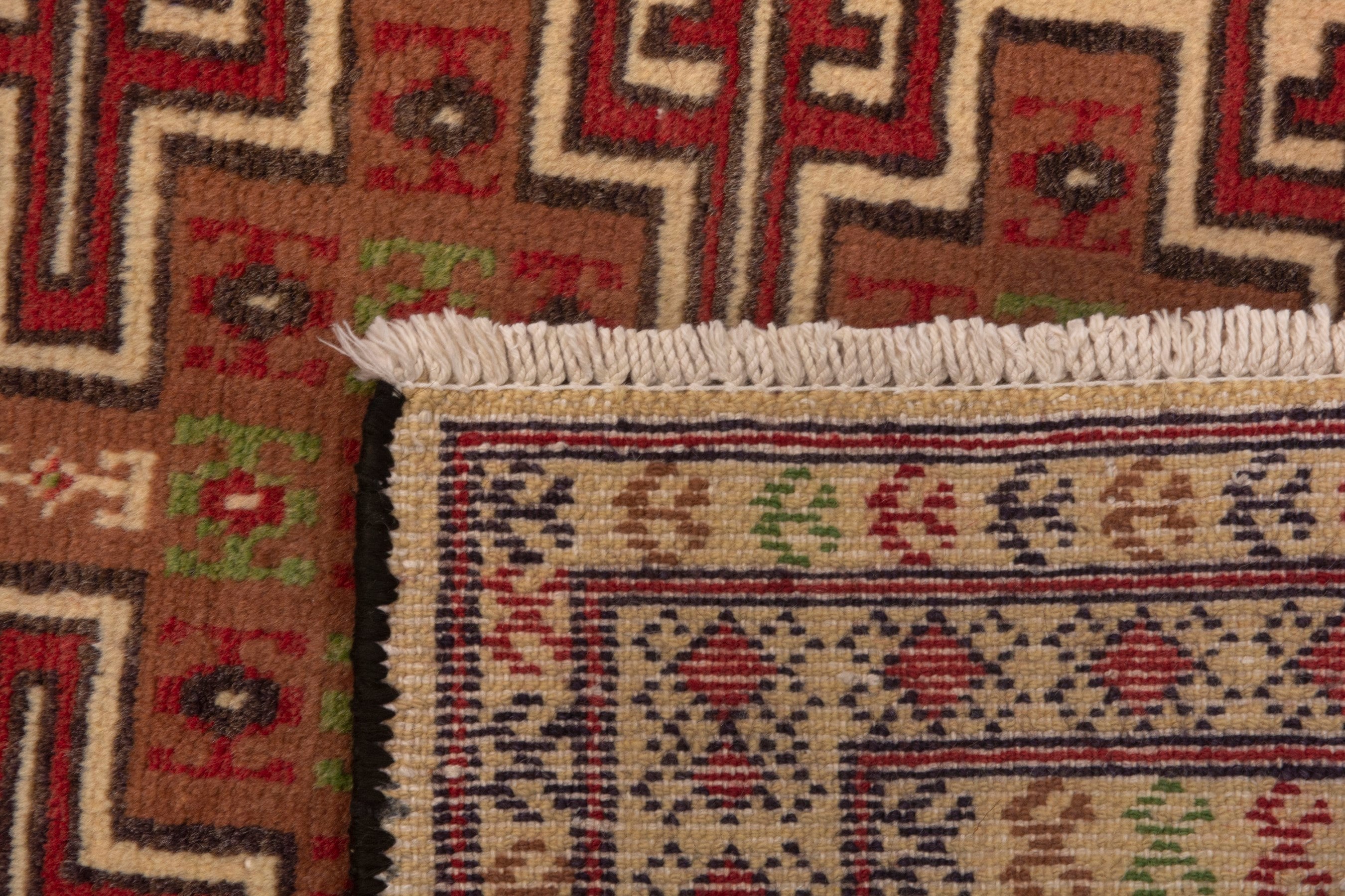 Persian Torkaman accent rug in deep red and cream, view 7 of 7