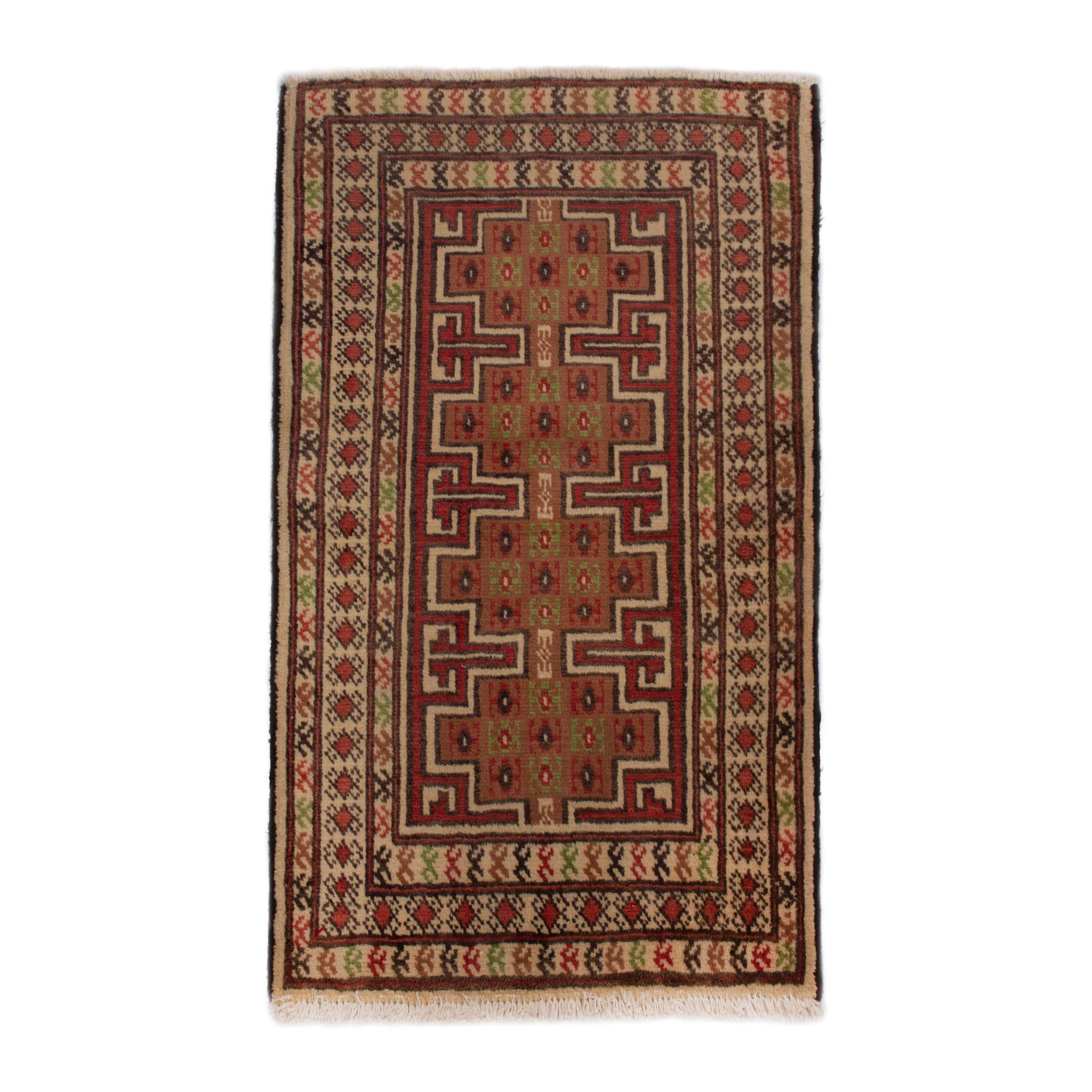 Persian Torkaman accent rug in deep red and cream, 2'3" x 3'1"