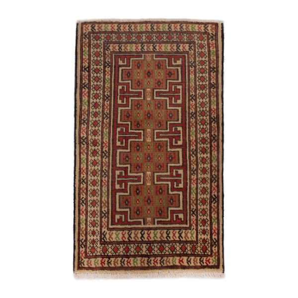 Persian Torkaman accent rug in deep red and cream, 2'3" x 3'1"