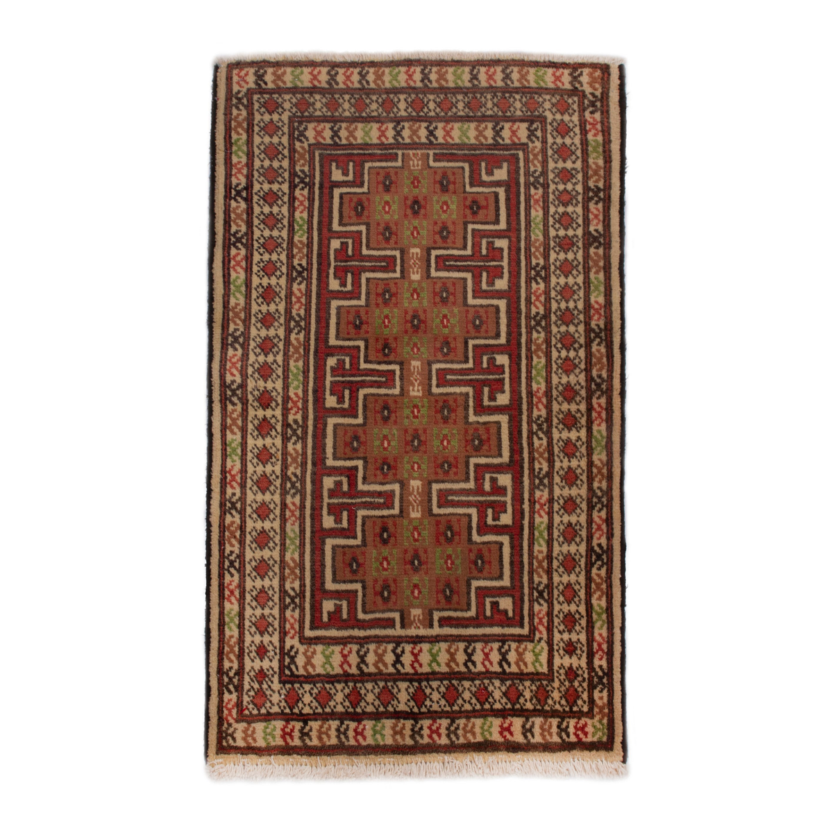 Persian Torkaman accent rug in deep red and cream, 2'3" x 3'1"
