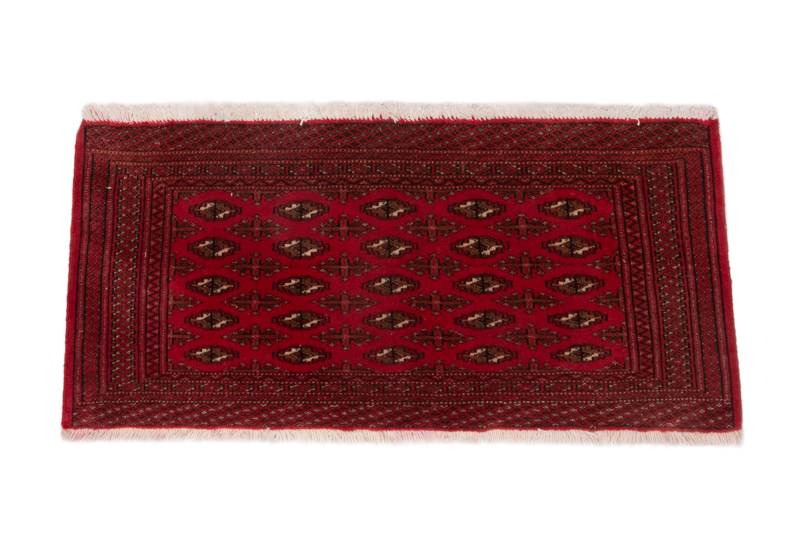 Persian Torkaman accent rug in deep red and dark brown, view 2 of 7