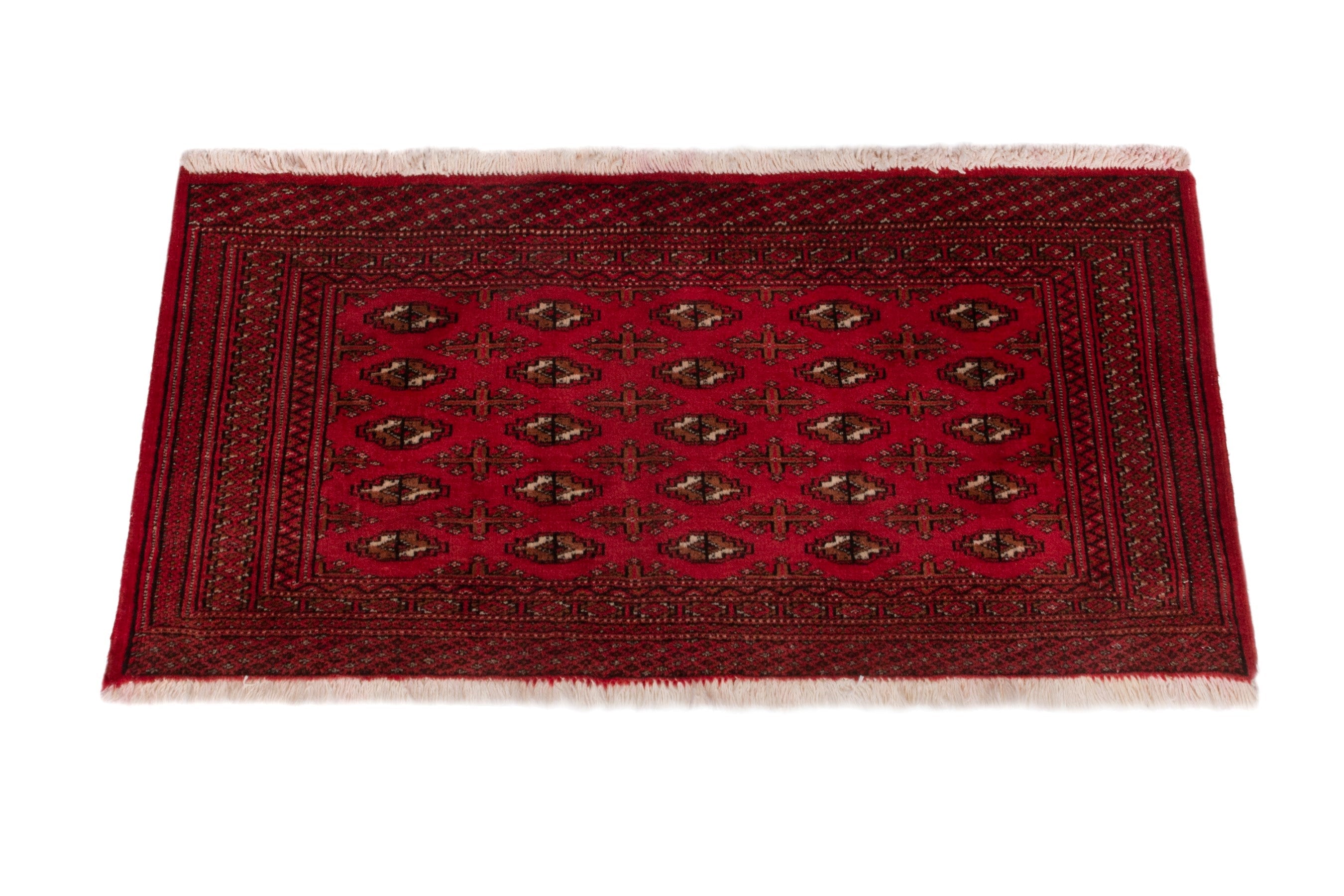 Persian Torkaman accent rug in deep red and dark brown, view 3 of 7
