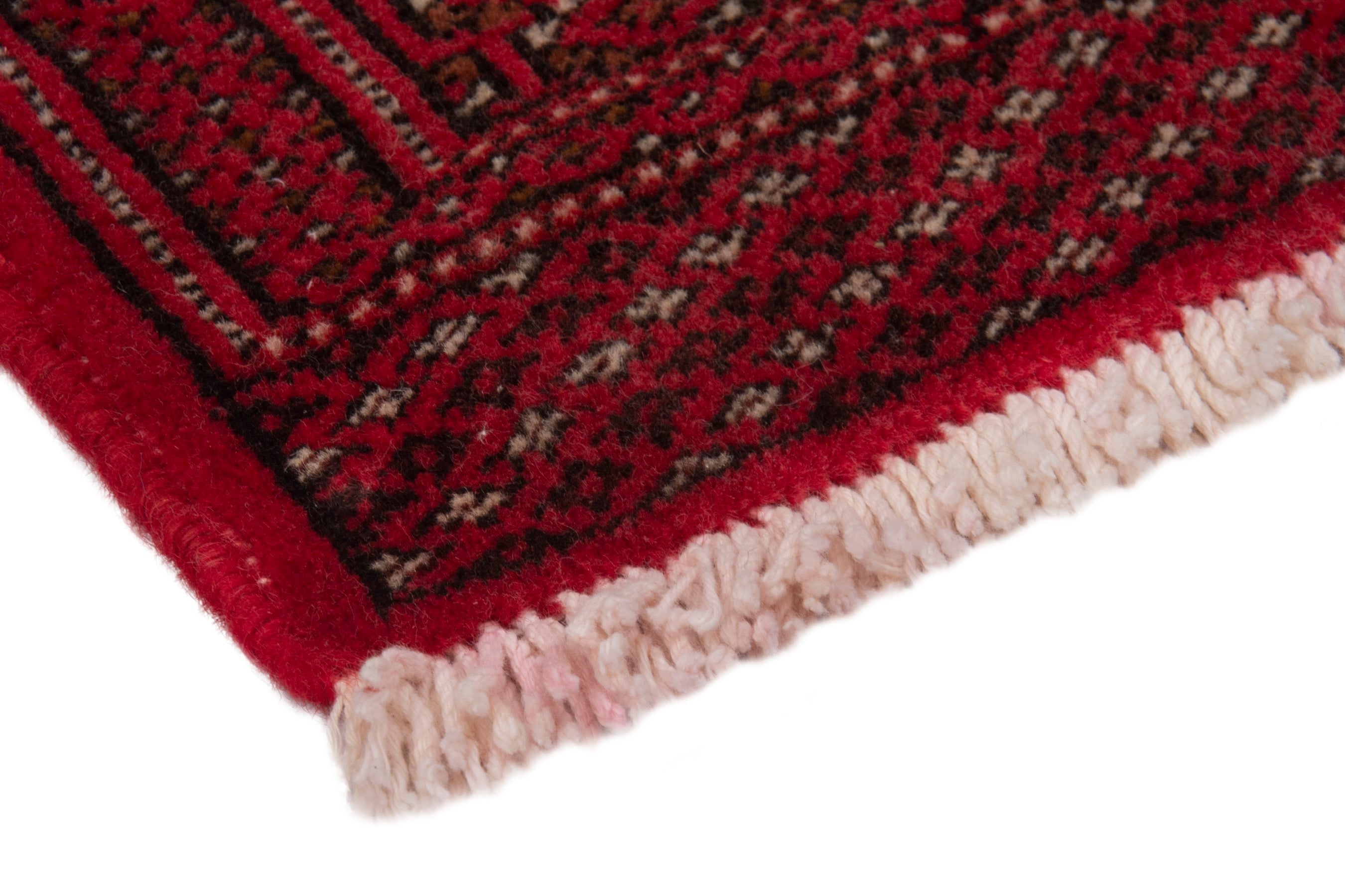 Persian Torkaman accent rug in deep red and dark brown, view 5 of 7
