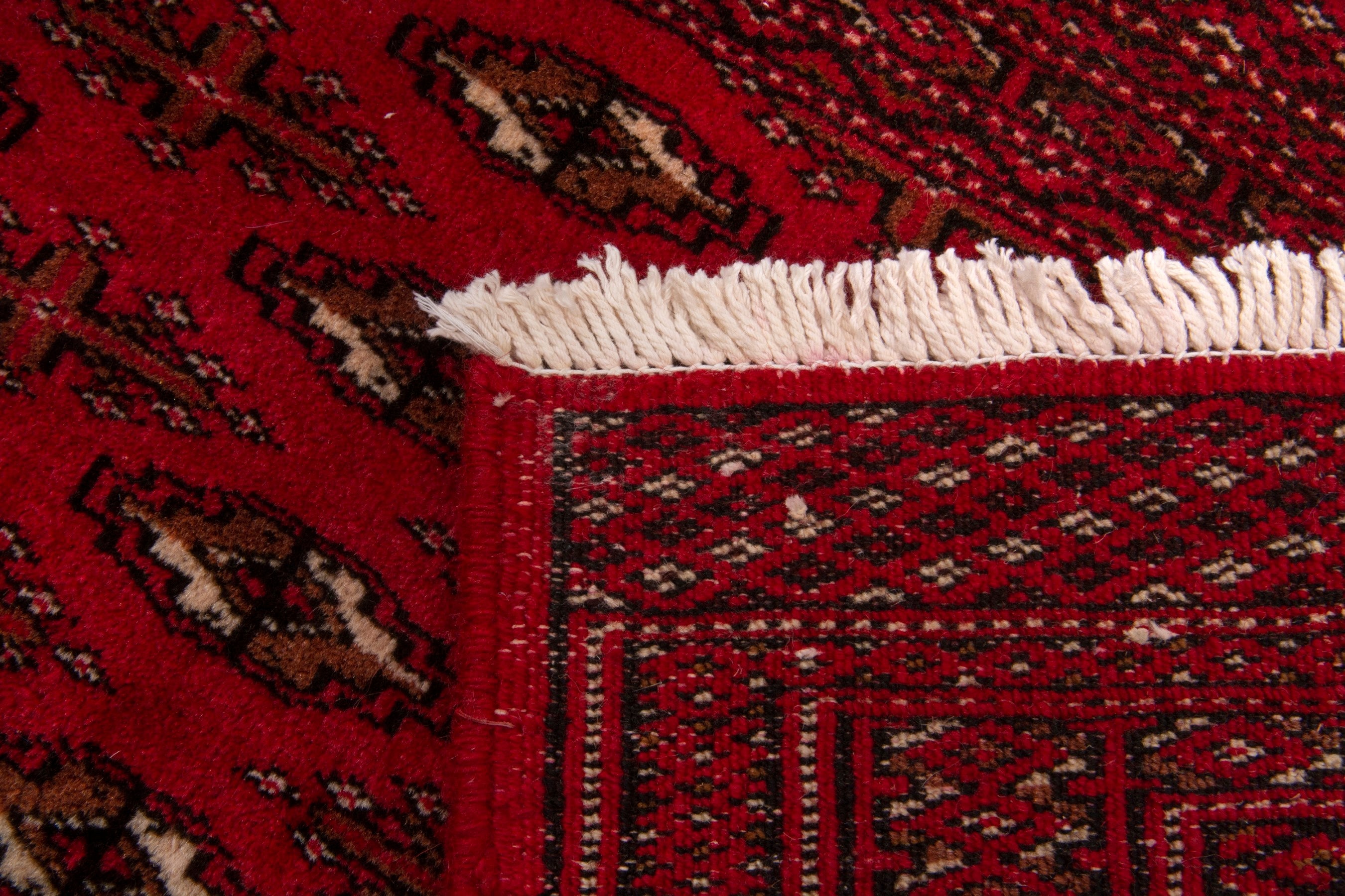 Persian Torkaman accent rug in deep red and dark brown, view 7 of 7