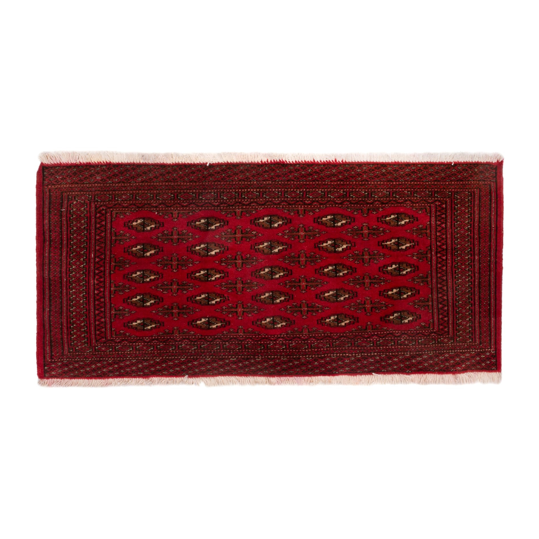 Persian Torkaman accent rug in deep red and dark brown, 3'5" x 1'8"