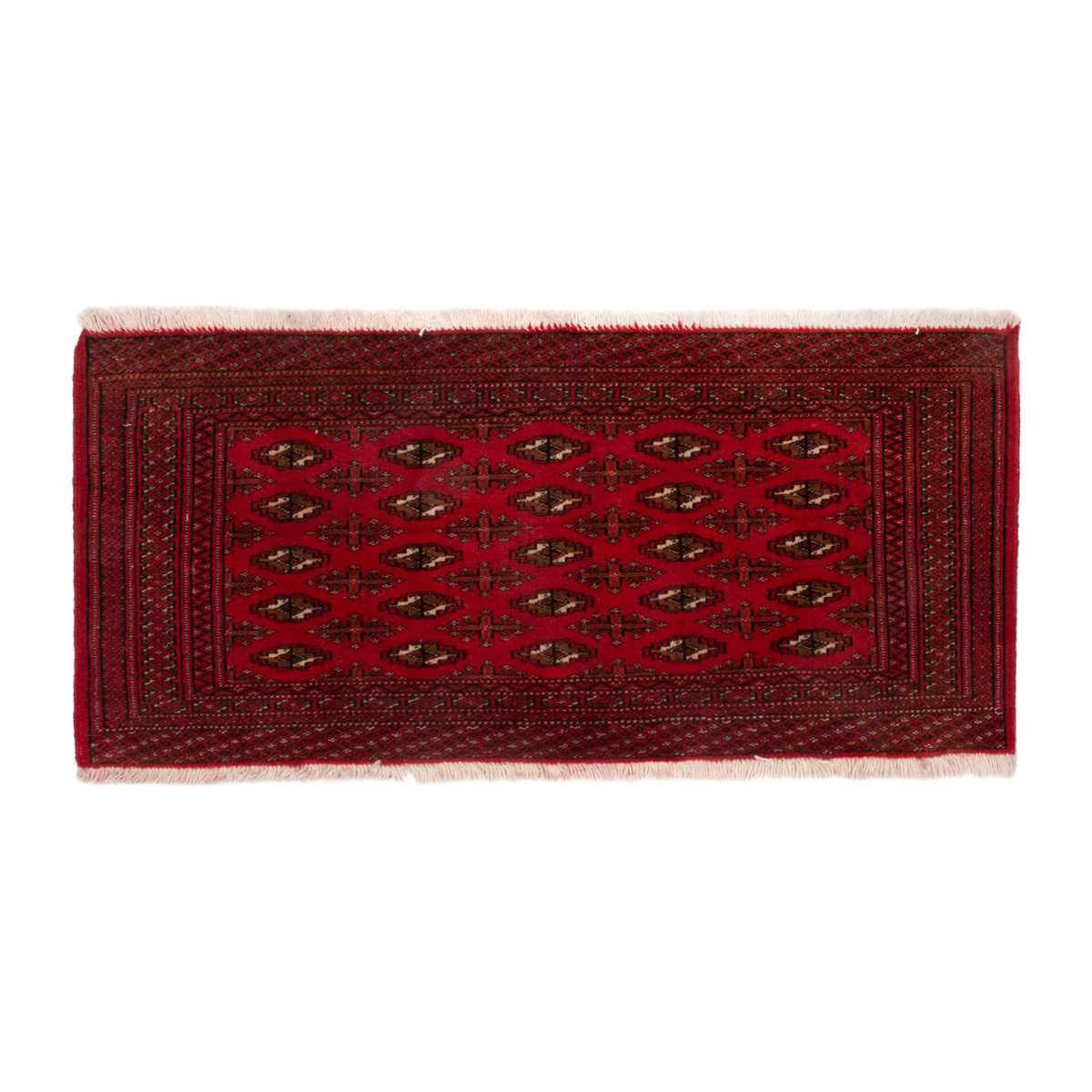 Persian Torkaman accent rug in deep red and dark brown, 3'5" x 1'8"