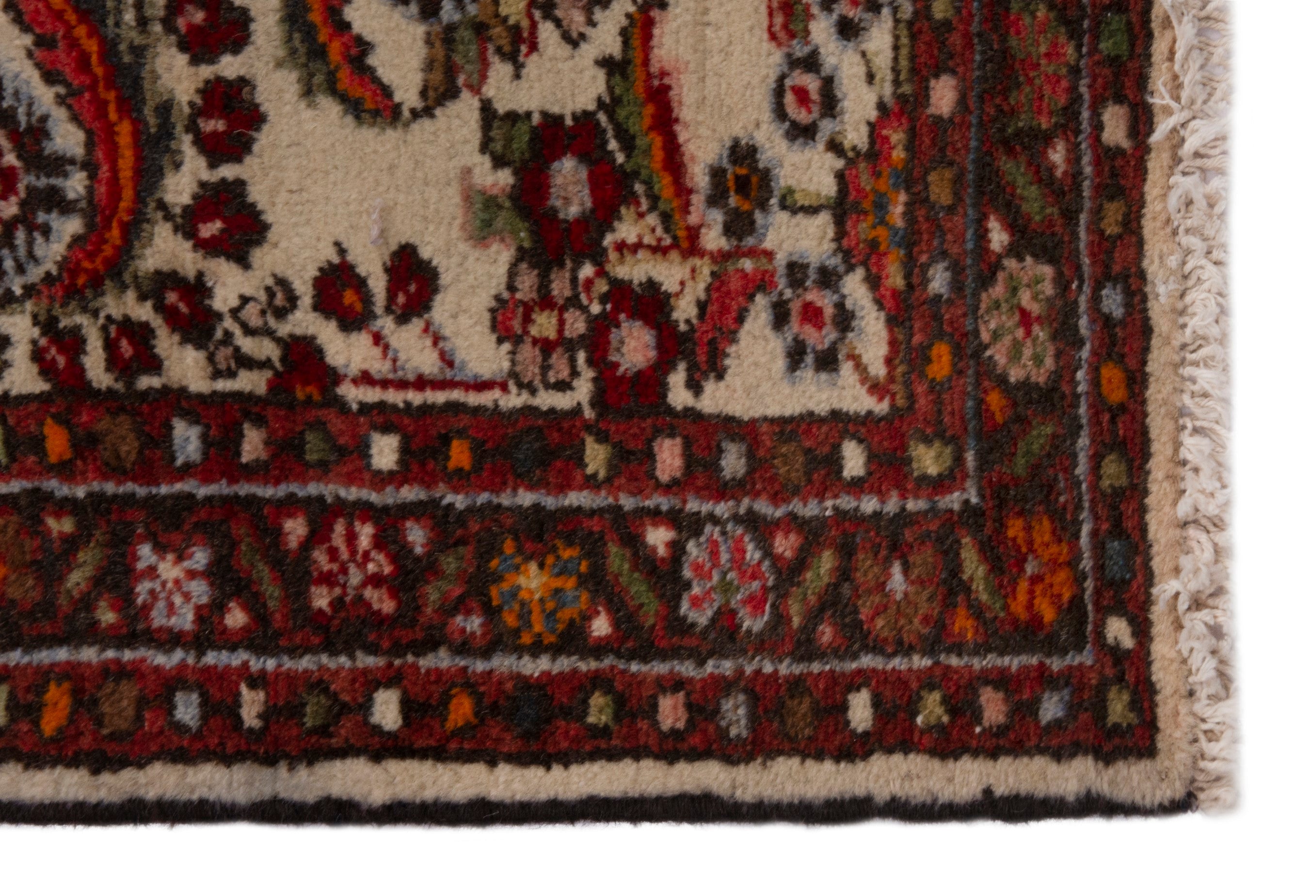 Persian Hamedan accent rug in cream and deep red, view 4 of 7