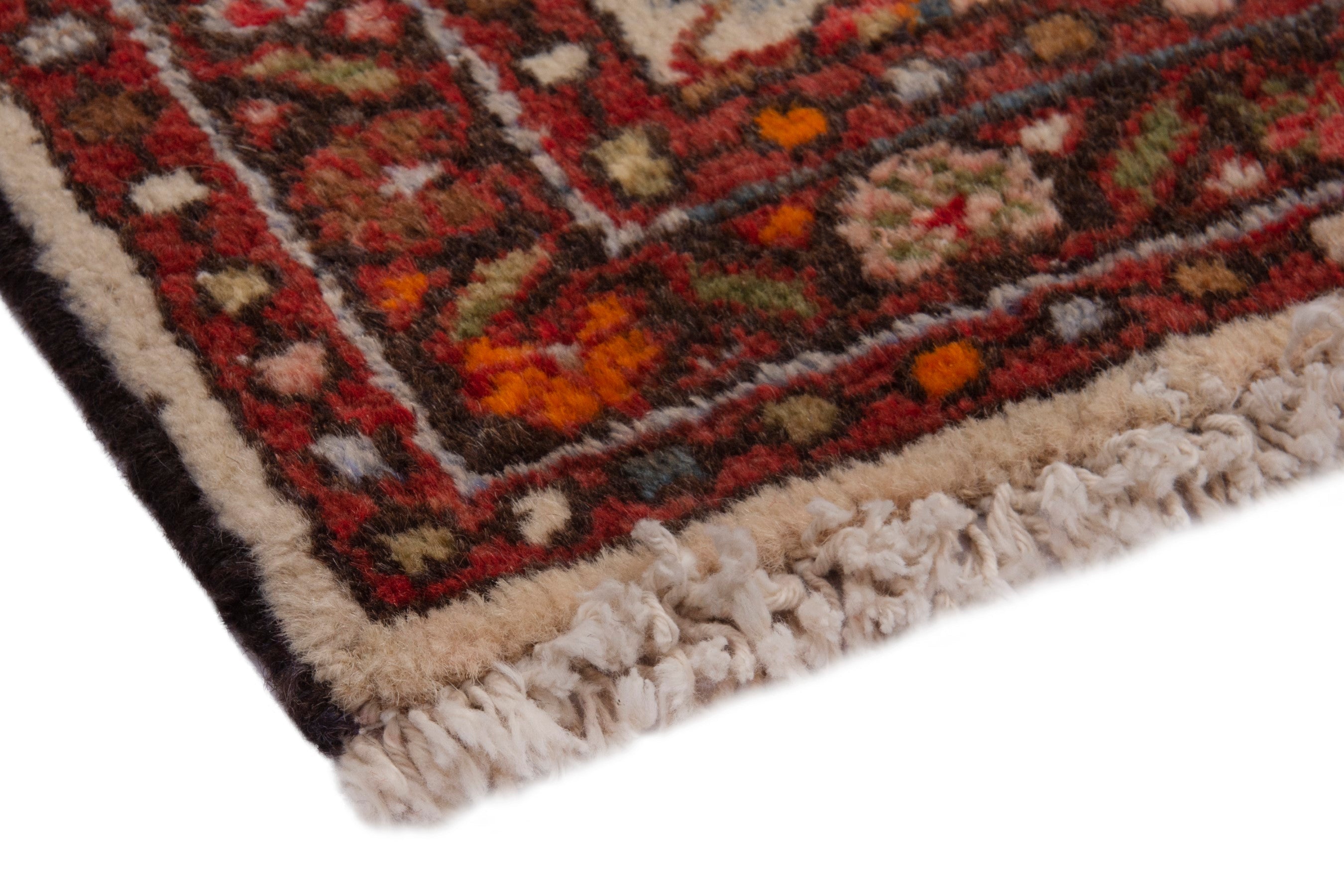 Persian Hamedan accent rug in cream and deep red, view 5 of 7