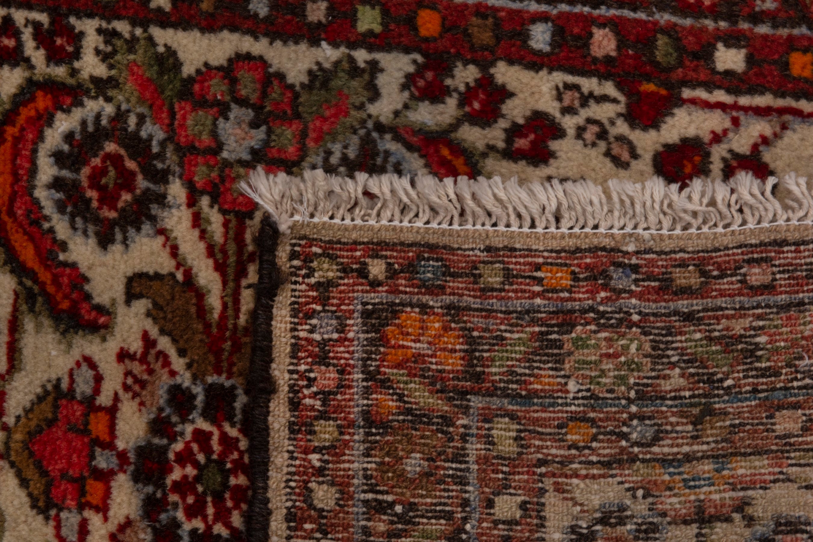 Persian Hamedan accent rug in cream and deep red, view 7 of 7