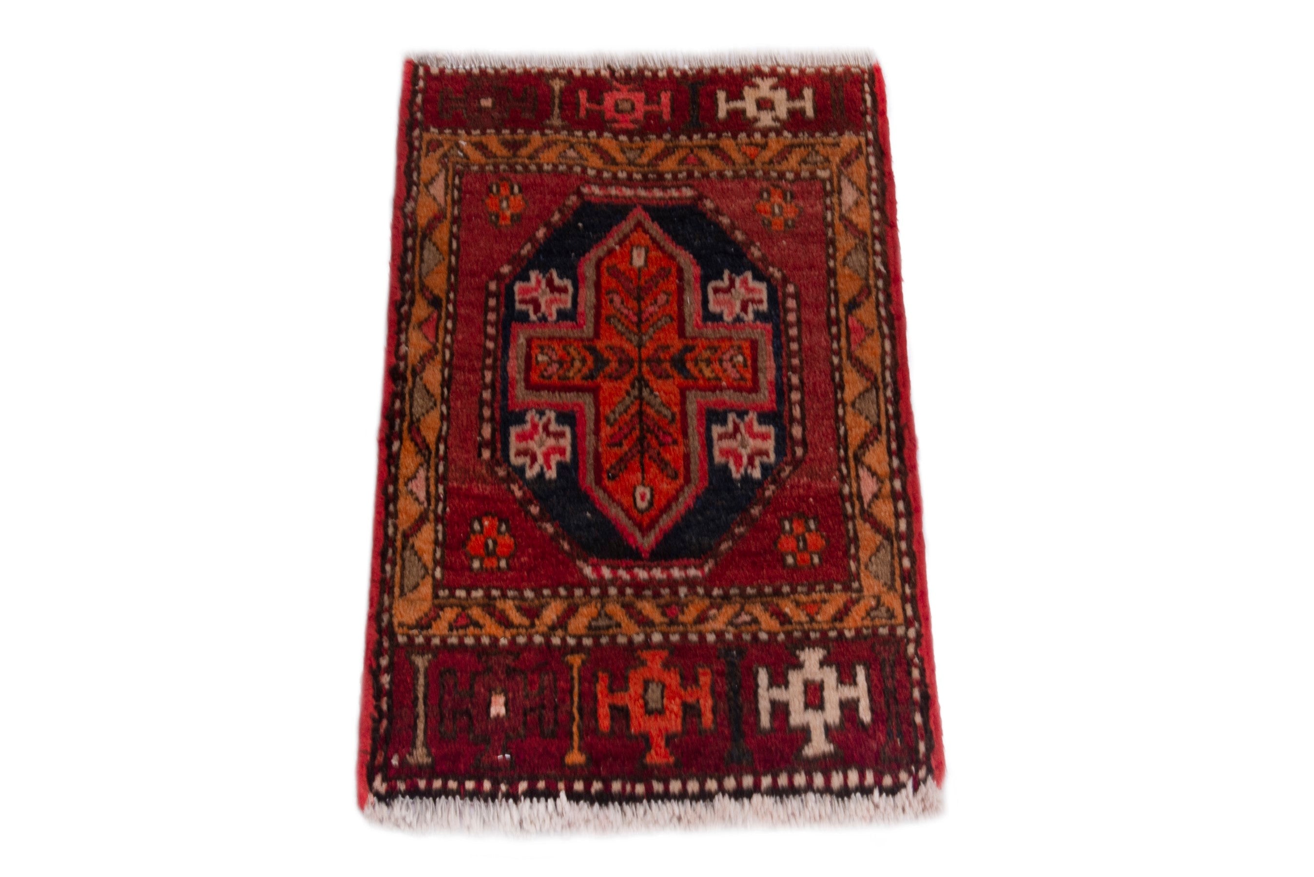 Persian Azerbaijan accent rug in deep red and burnt orange, view 2 of 7