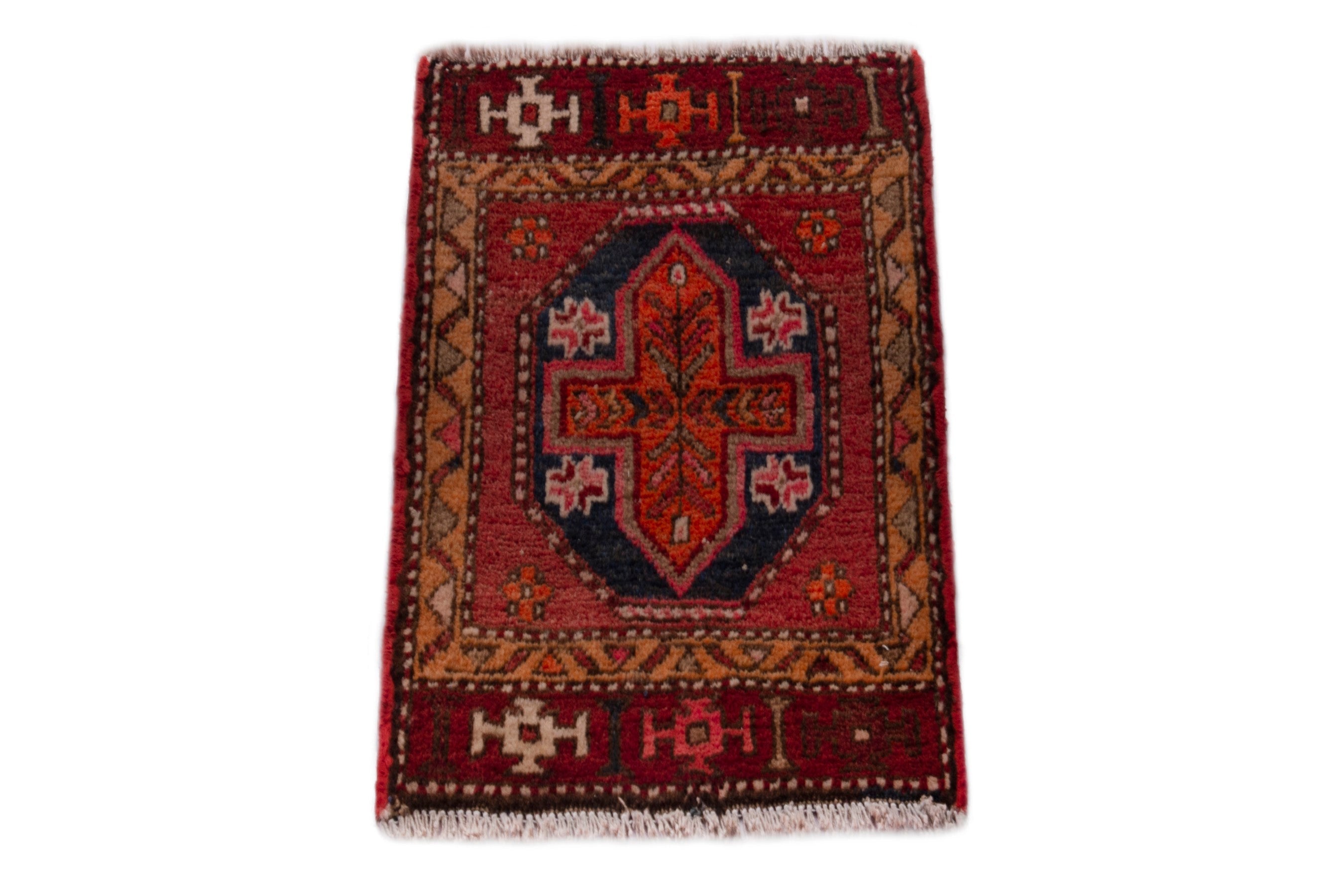 Persian Azerbaijan accent rug in deep red and burnt orange, view 3 of 7