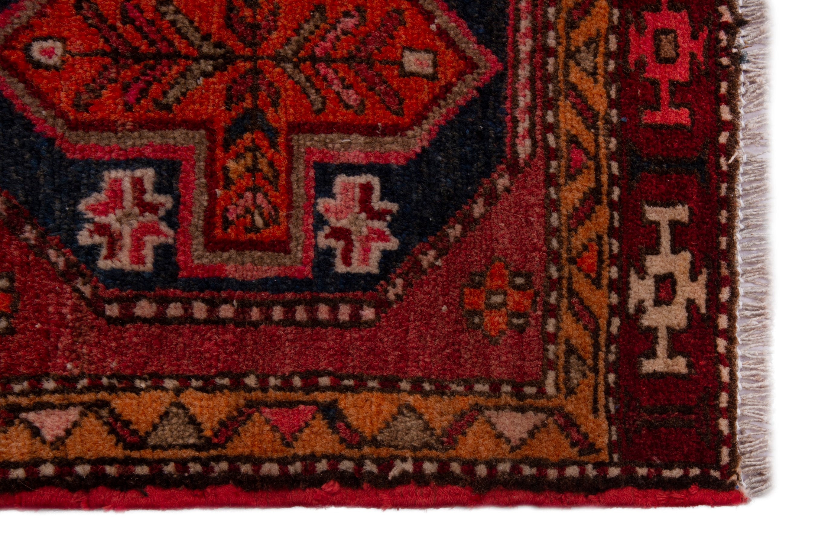 Persian Azerbaijan accent rug in deep red and burnt orange, view 4 of 7