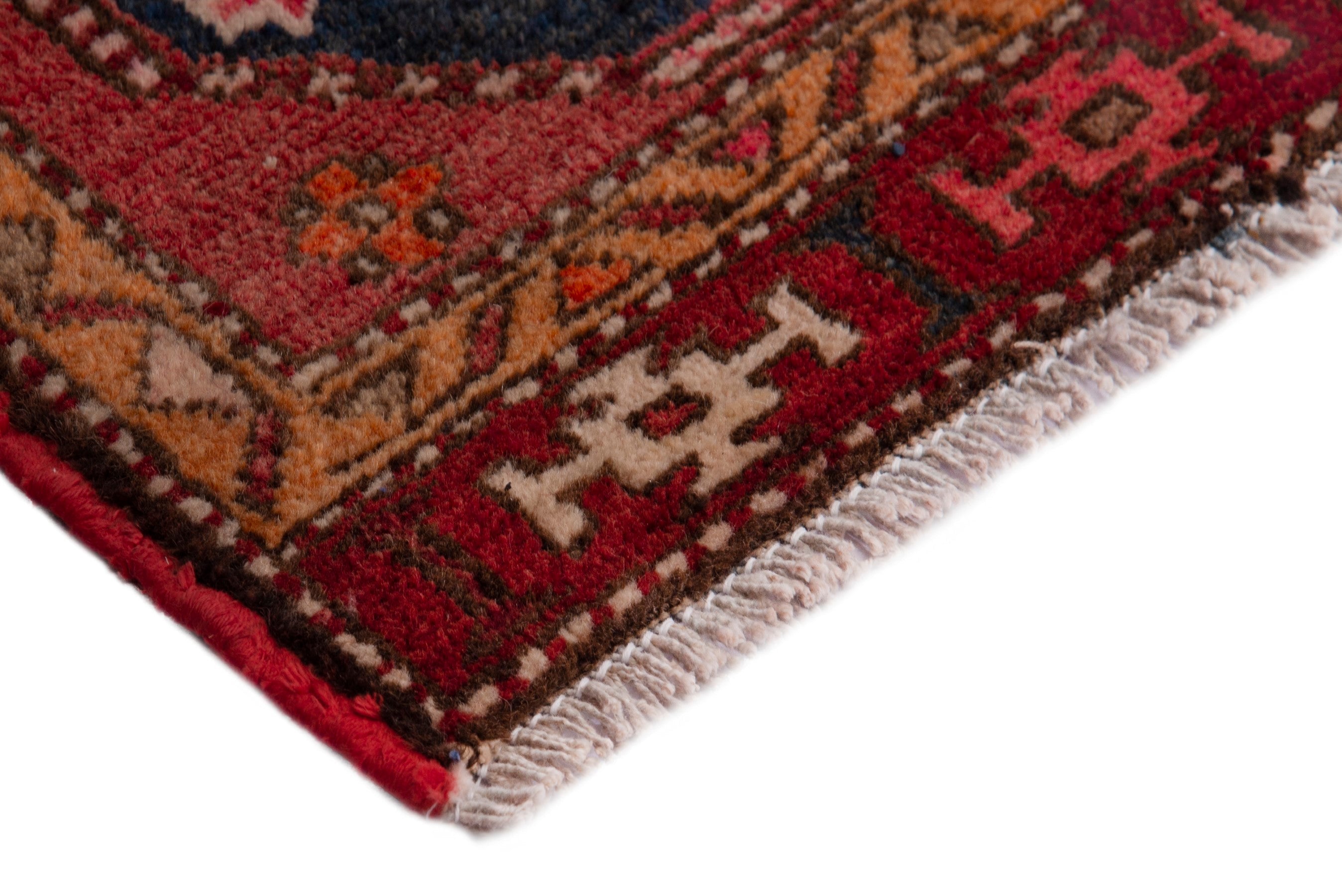 Persian Azerbaijan accent rug in deep red and burnt orange, view 5 of 7