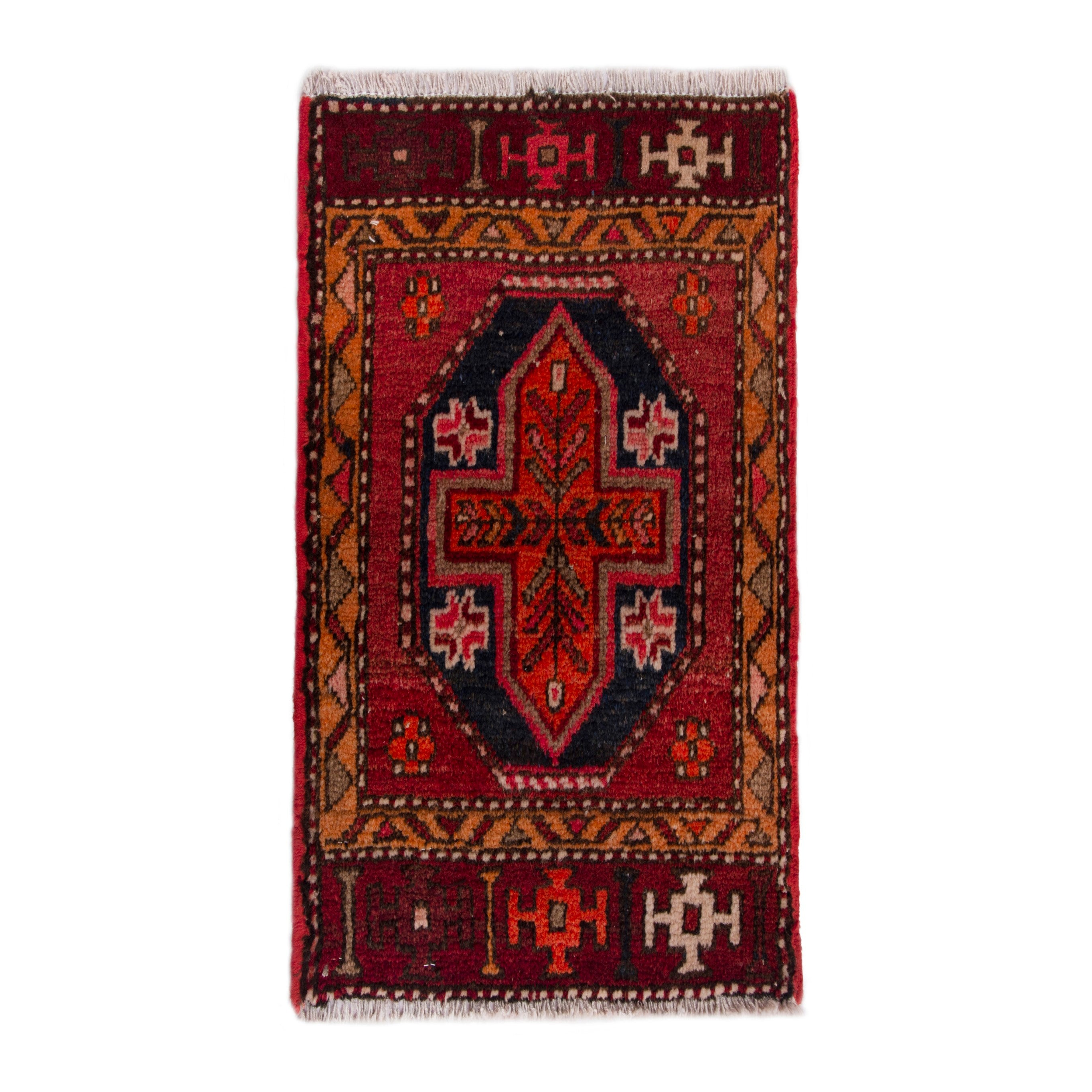 Persian Azerbaijan accent rug in deep red and burnt orange, 1'8" x 1'10"