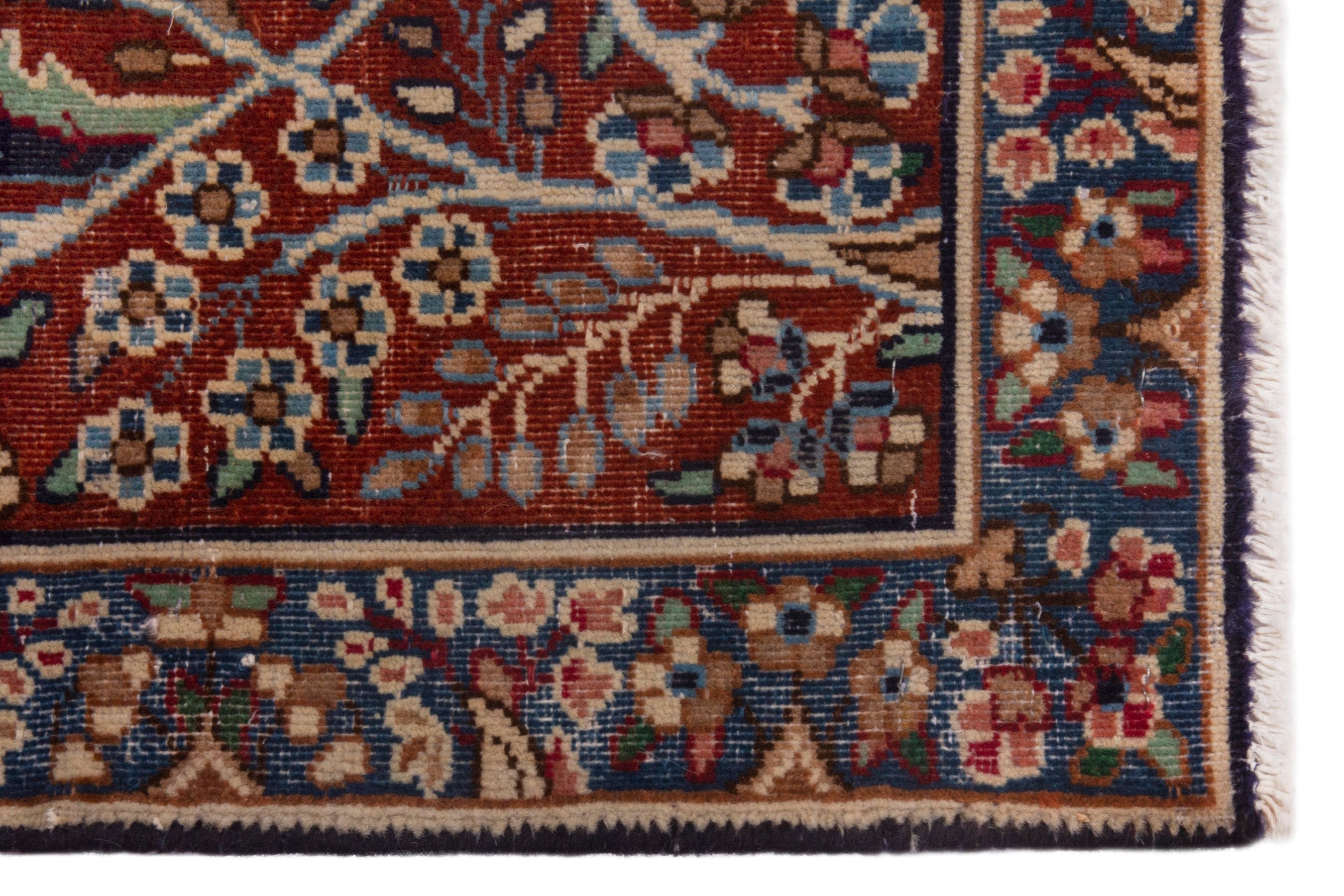 Persian Kerman accent rug in burgundy and navy, view 4 of 7