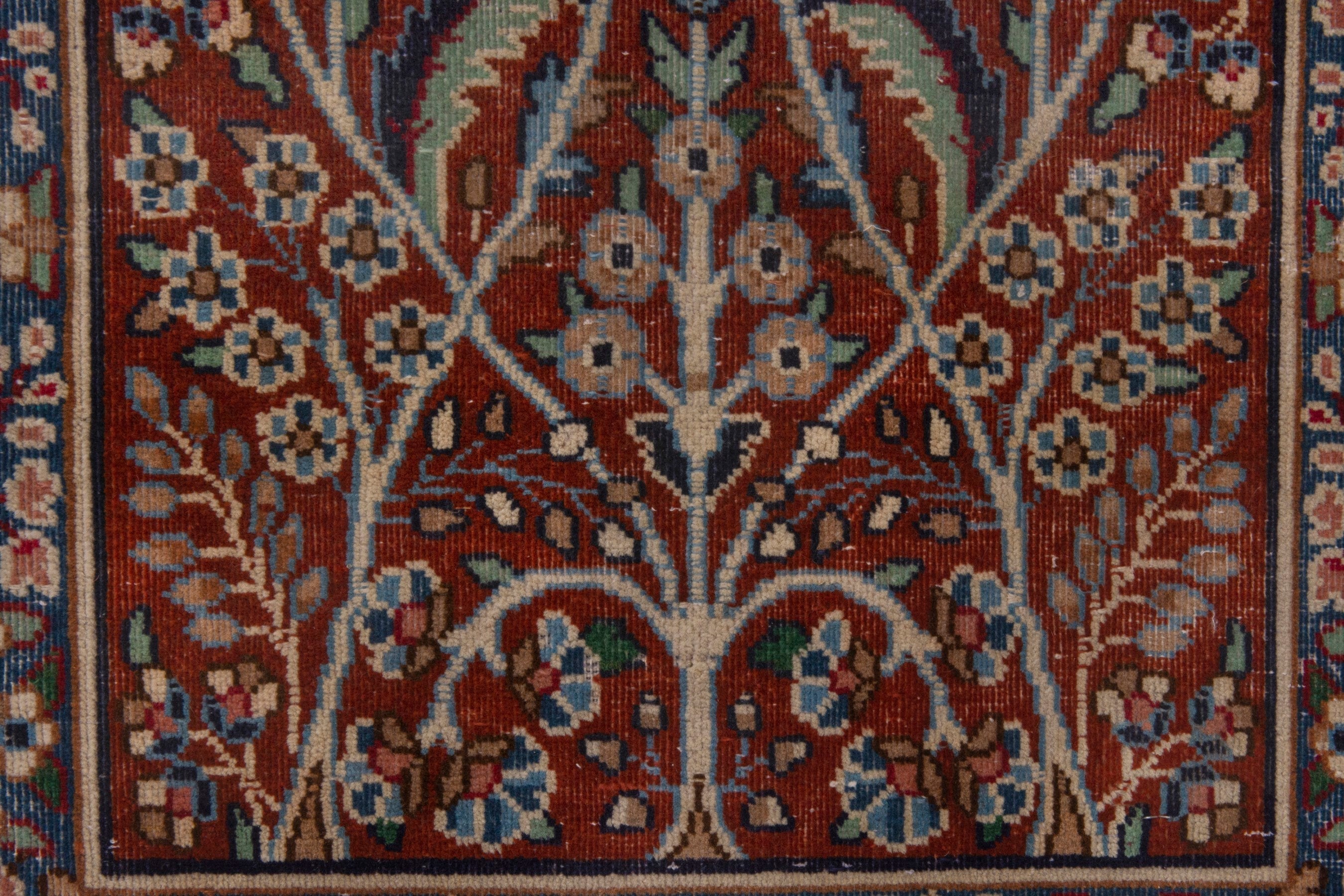 Persian Kerman accent rug in burgundy and navy, view 6 of 7