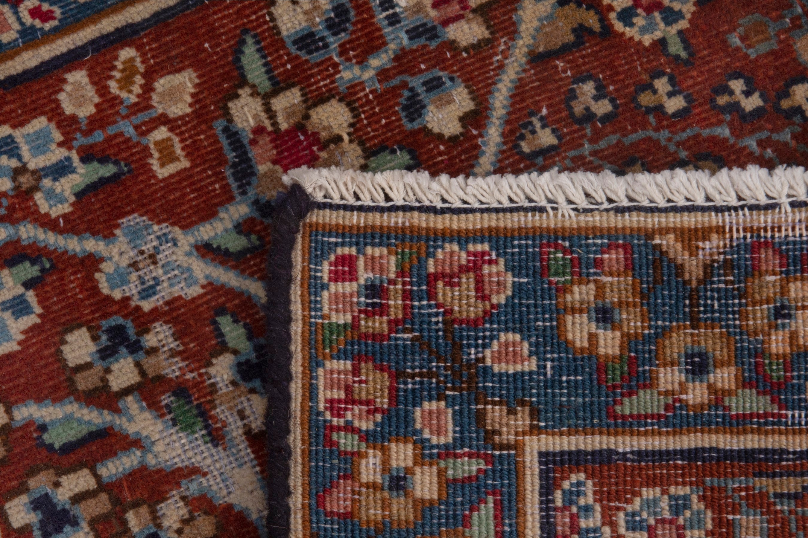 Persian Kerman accent rug in burgundy and navy, view 7 of 7