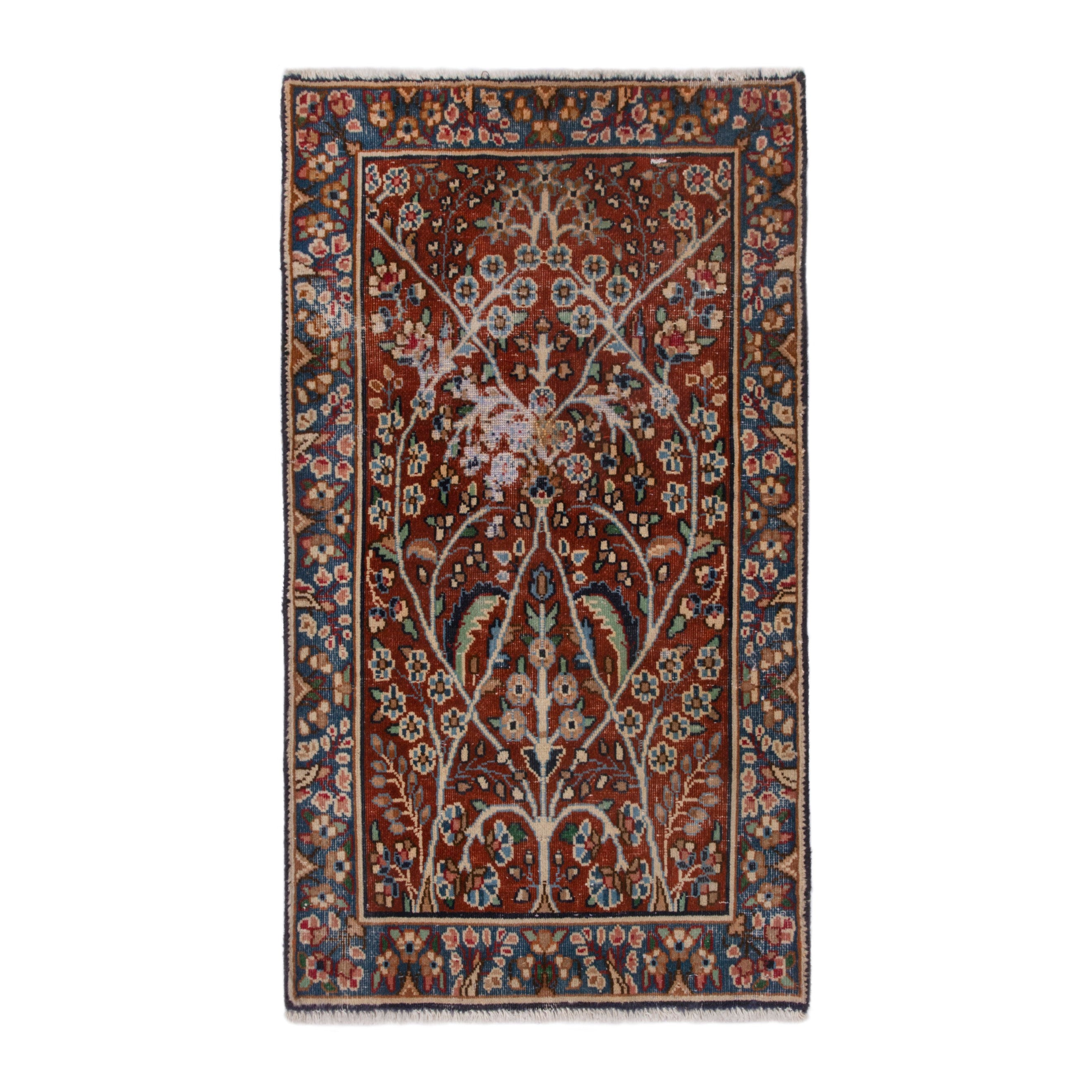 Persian Kerman accent rug in burgundy and navy, 1'11" x 2'11"