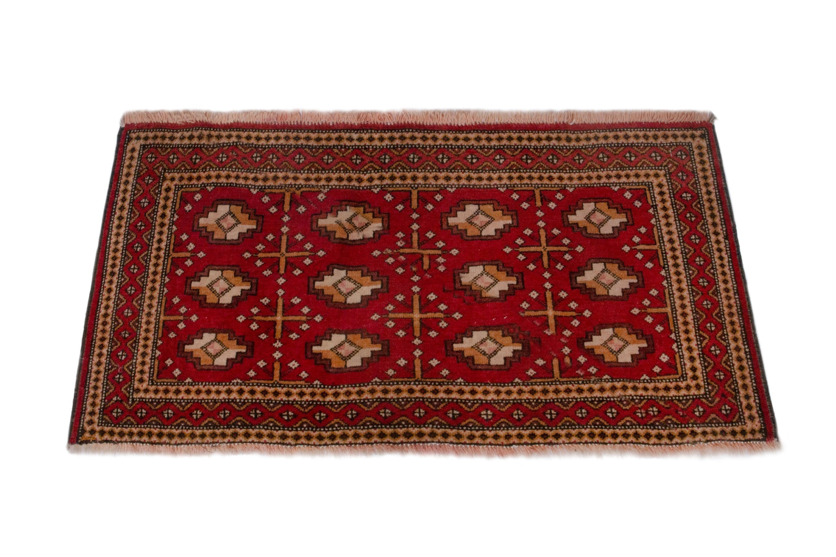 Persian Torkaman accent rug in burgundy and antique gold, view 2 of 7