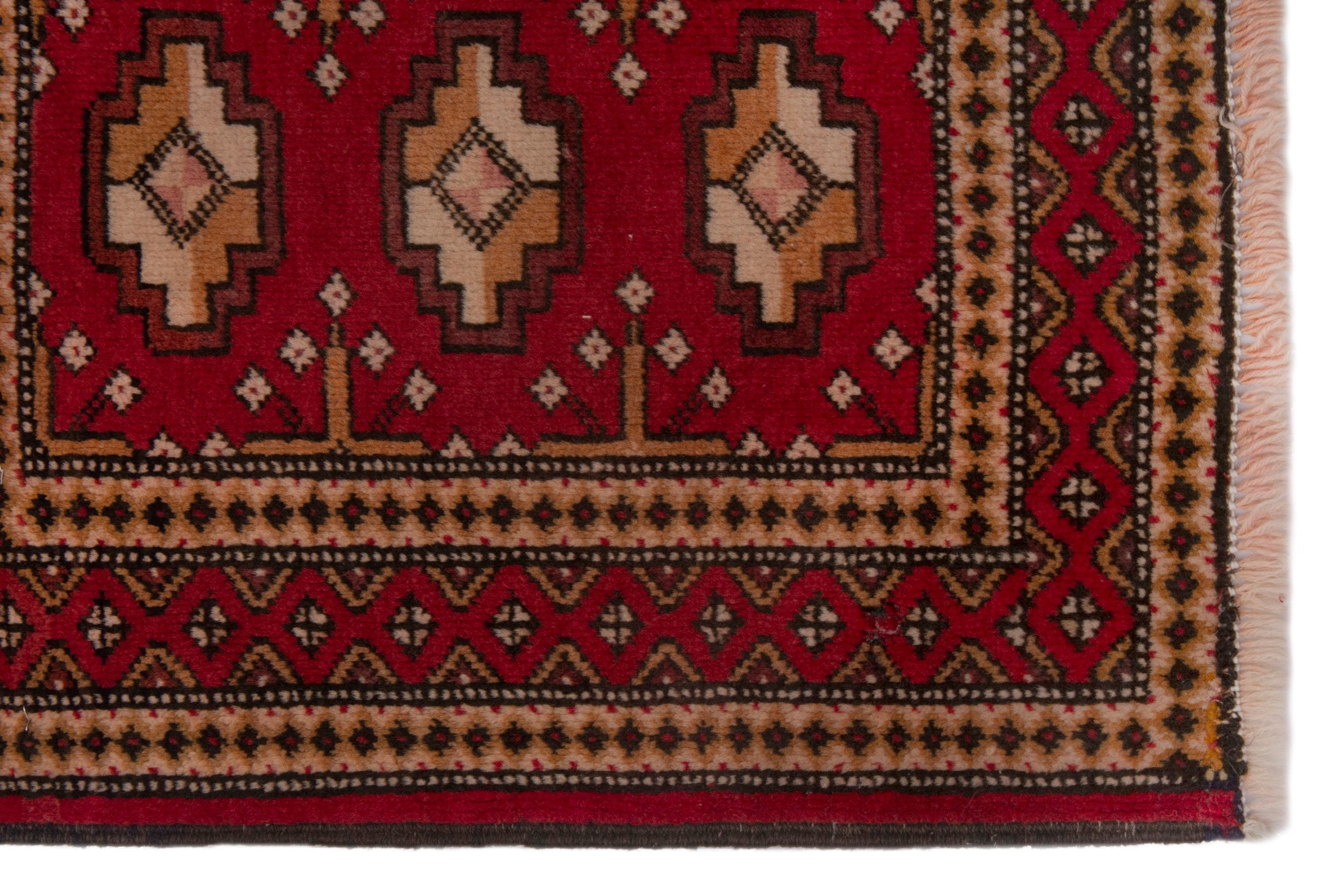 Persian Torkaman accent rug in burgundy and antique gold, view 4 of 7