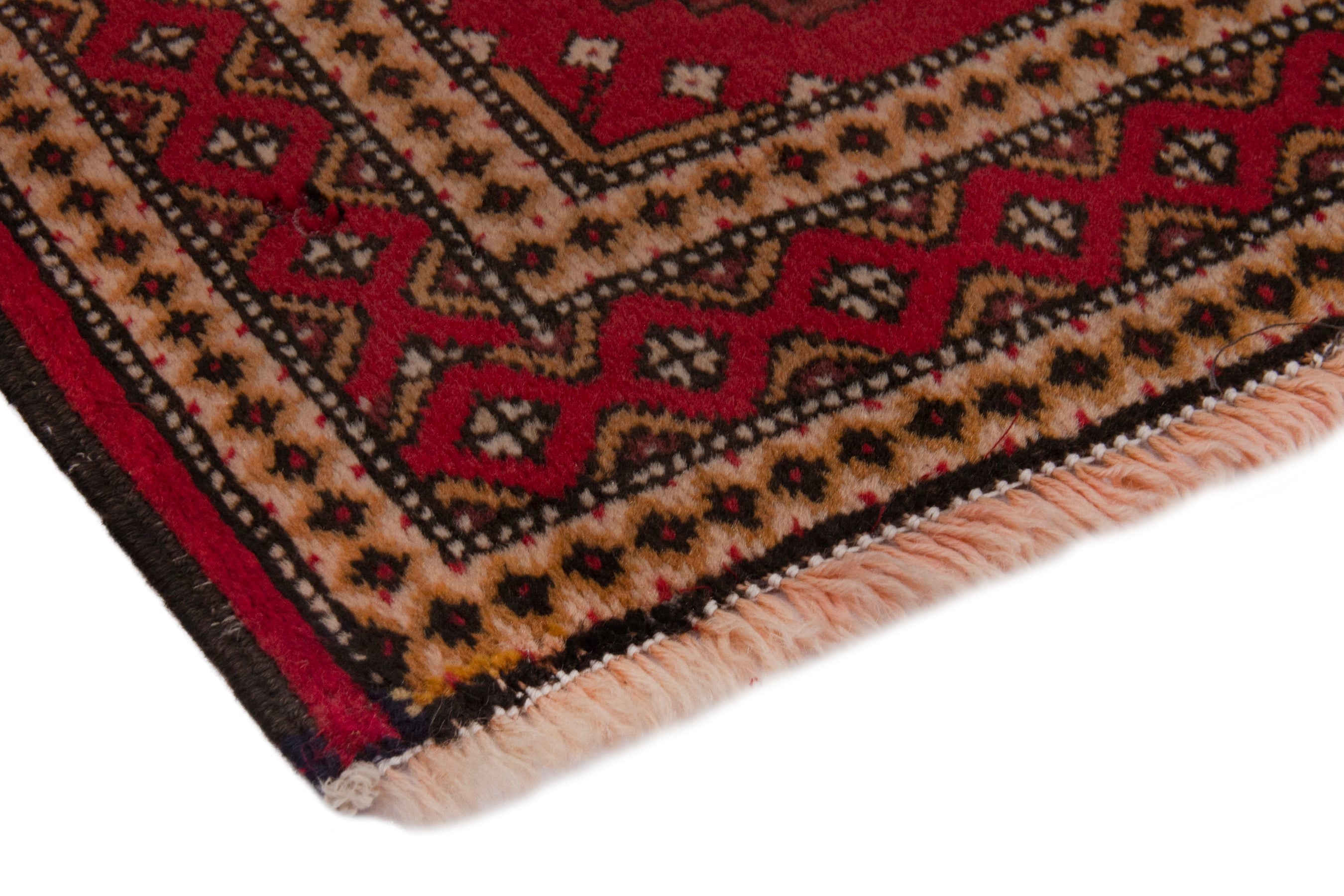 Persian Torkaman accent rug in burgundy and antique gold, view 5 of 7
