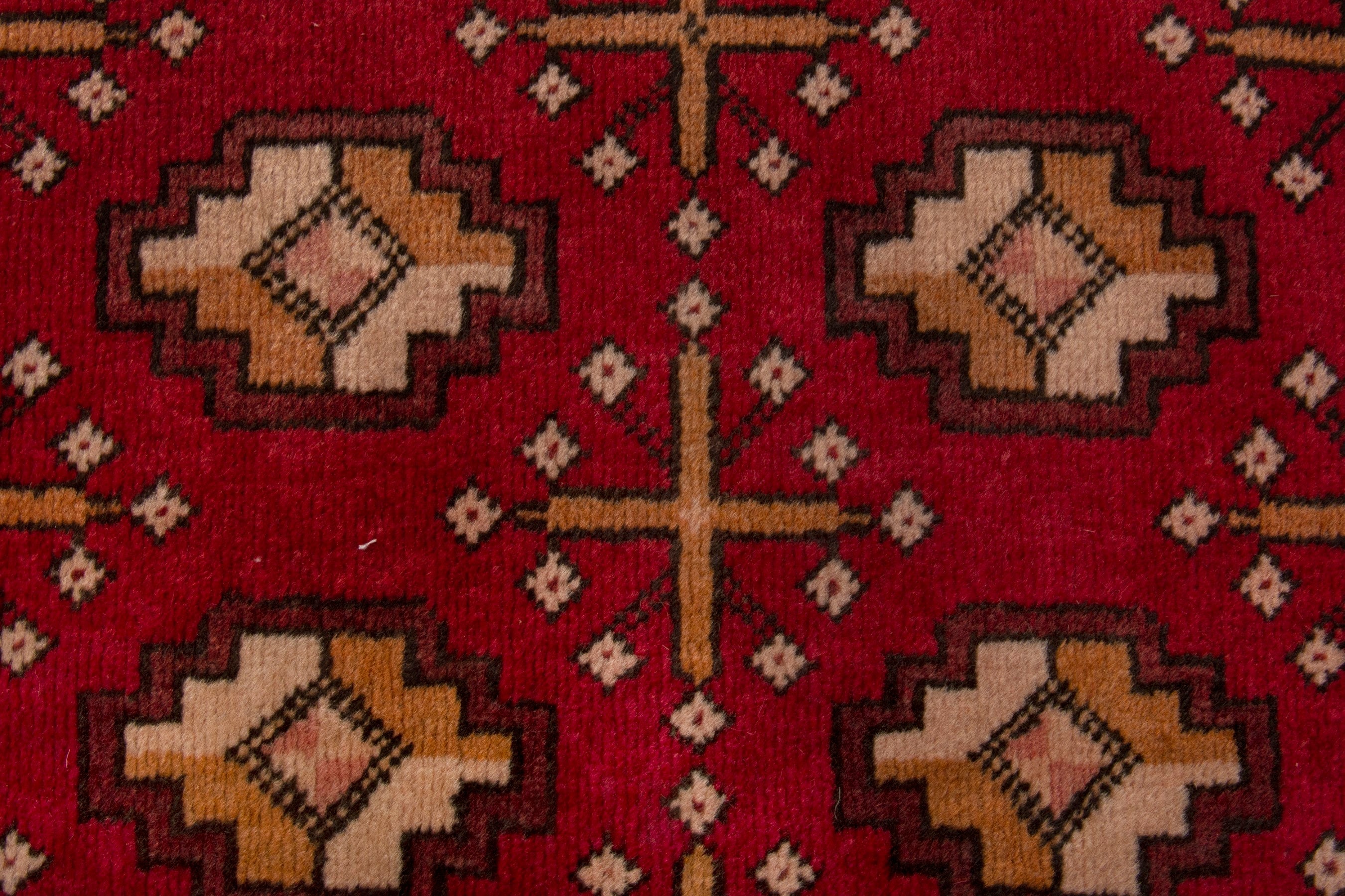 Persian Torkaman accent rug in burgundy and antique gold, view 6 of 7
