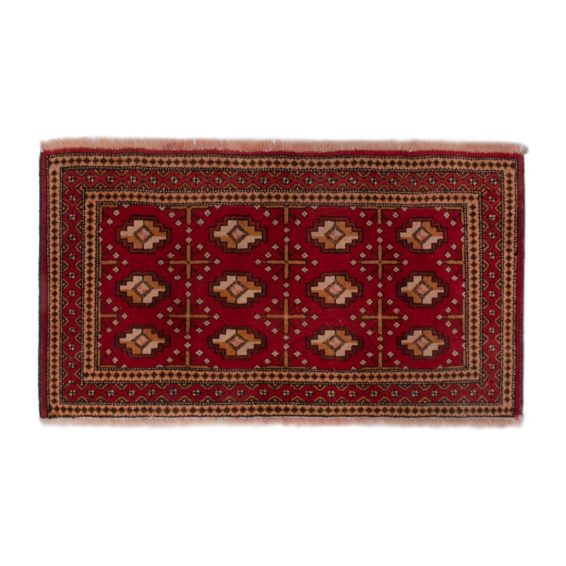 Persian Torkaman accent rug in burgundy and antique gold, 3'5" x 1'11"