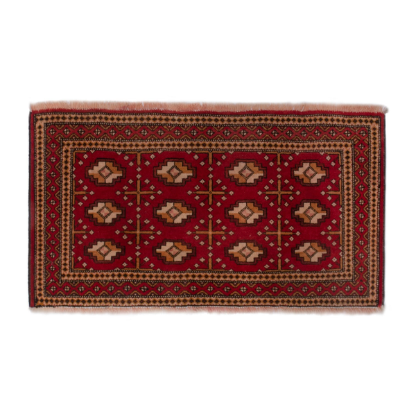 Persian Torkaman accent rug in burgundy and antique gold, 3'5" x 1'11"