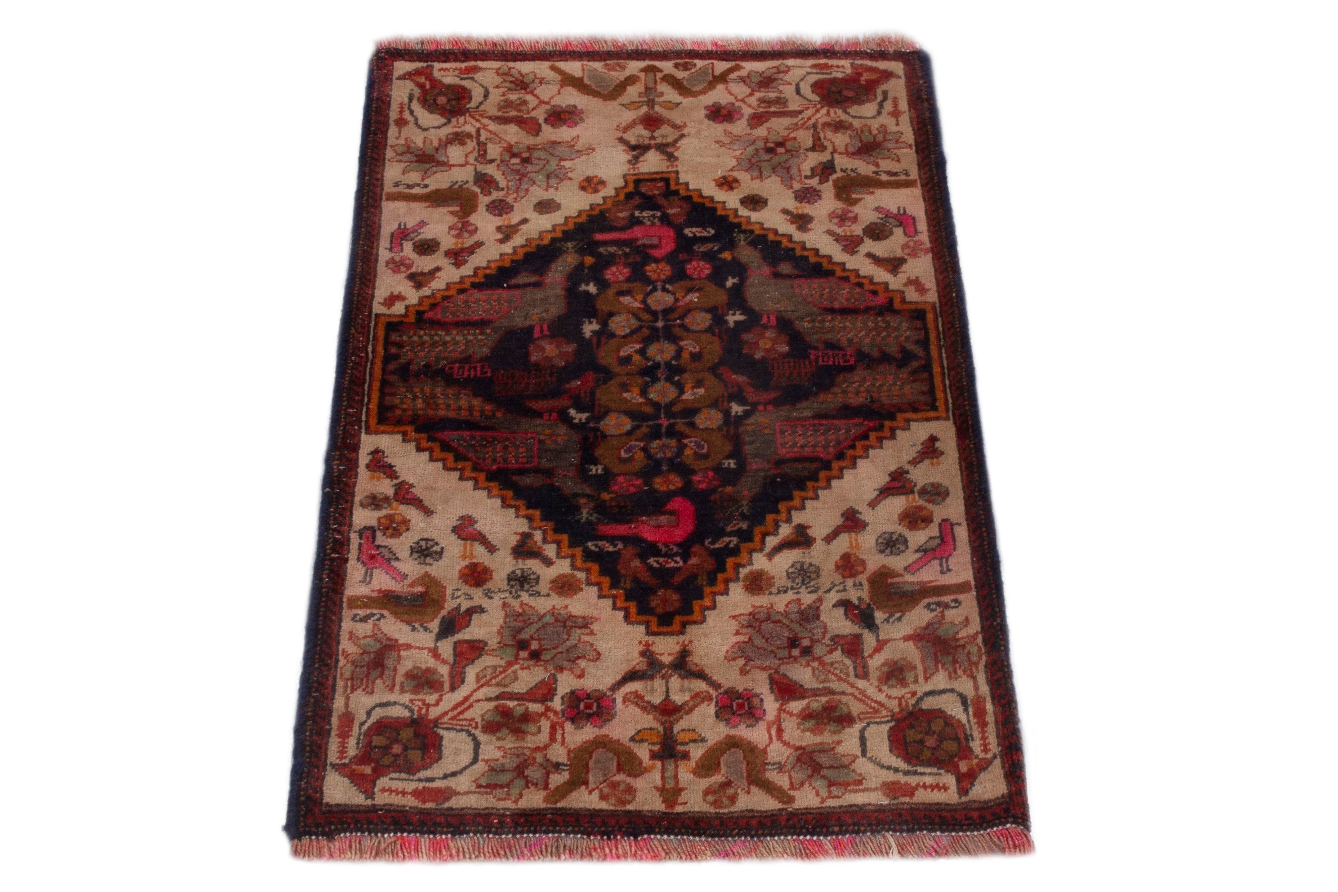 Persian Zanjan accent rug in cream and deep red, view 2 of 5