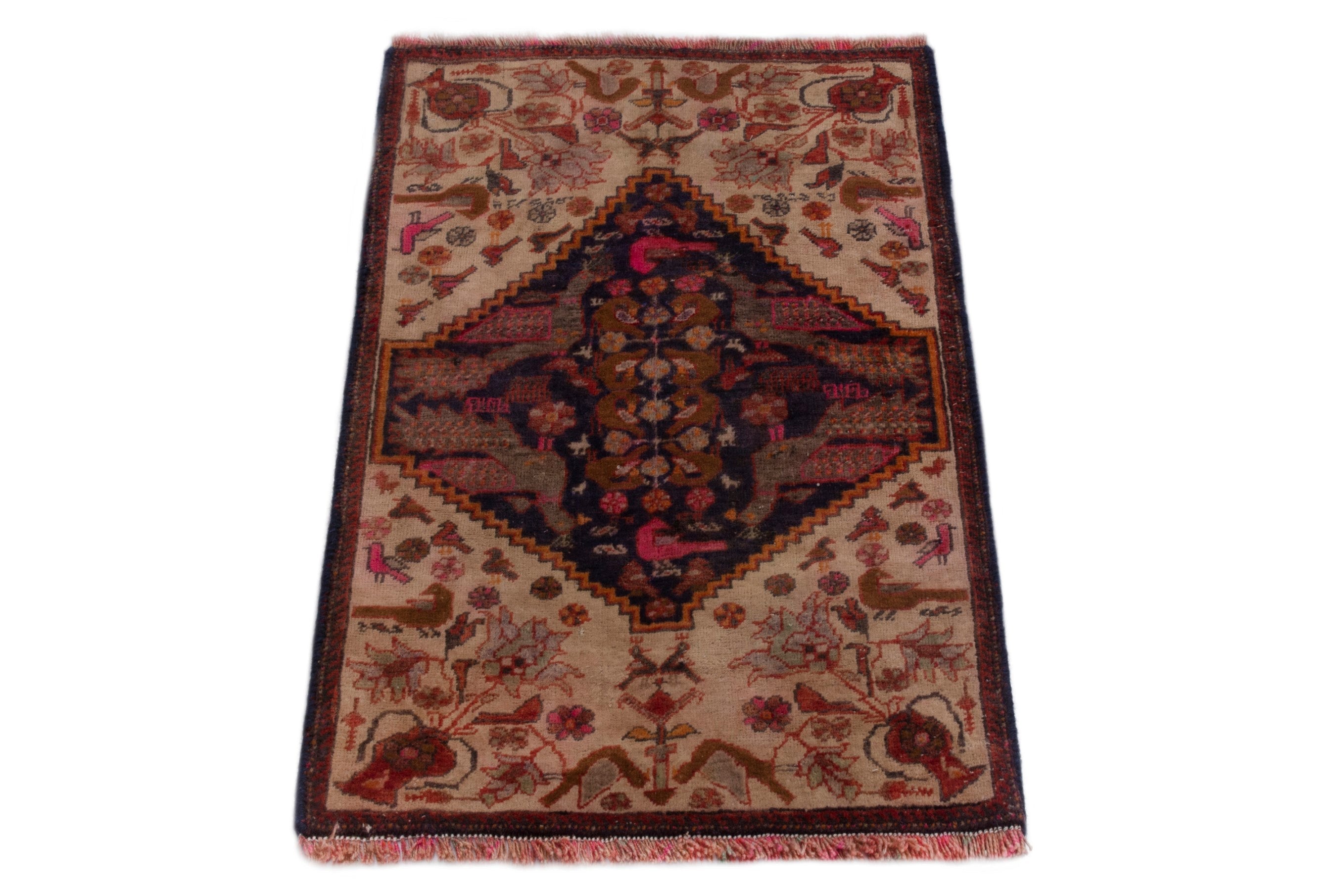 Persian Zanjan accent rug in cream and deep red, view 3 of 5