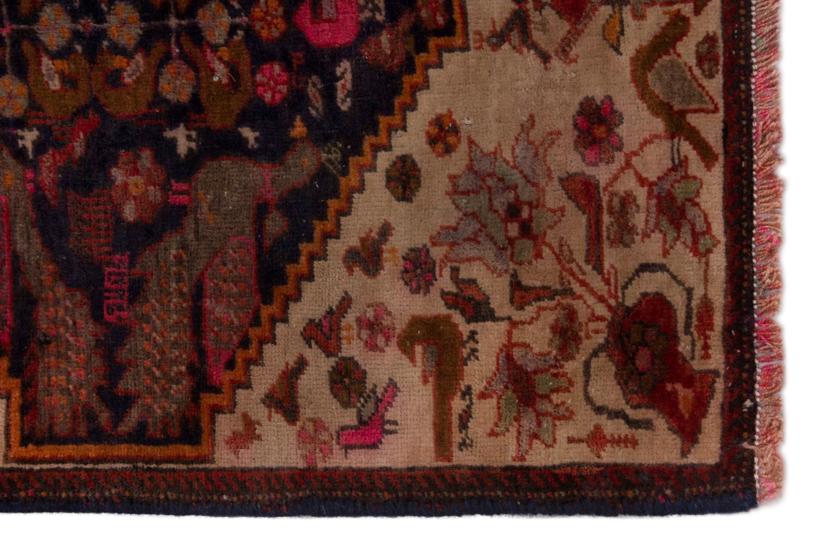 Persian Zanjan accent rug in cream and deep red, view 4 of 5