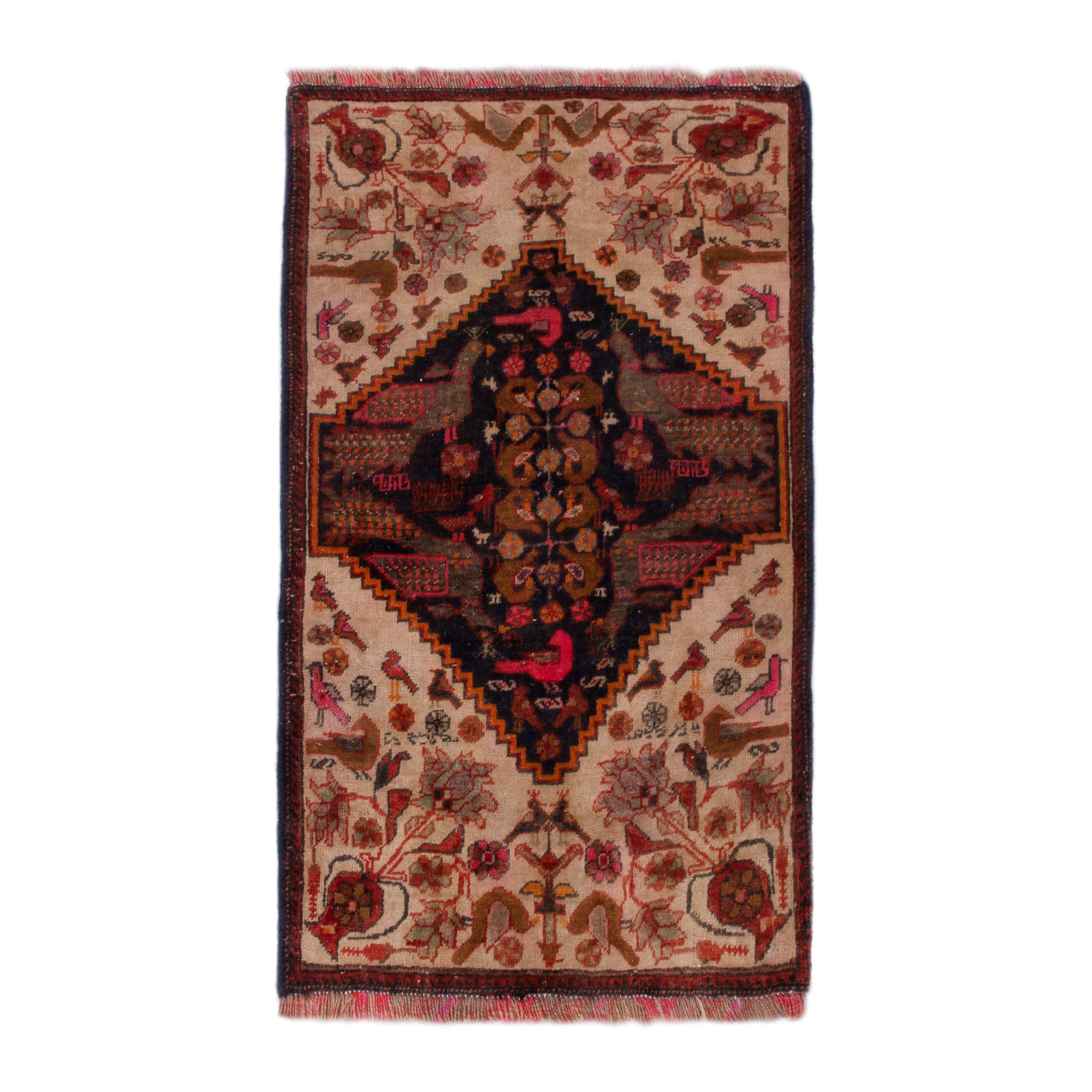 Persian Zanjan accent rug in cream and deep red, 2' x 2'9"