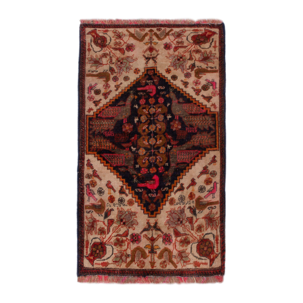 Persian Zanjan accent rug in cream and deep red, 2' x 2'9"