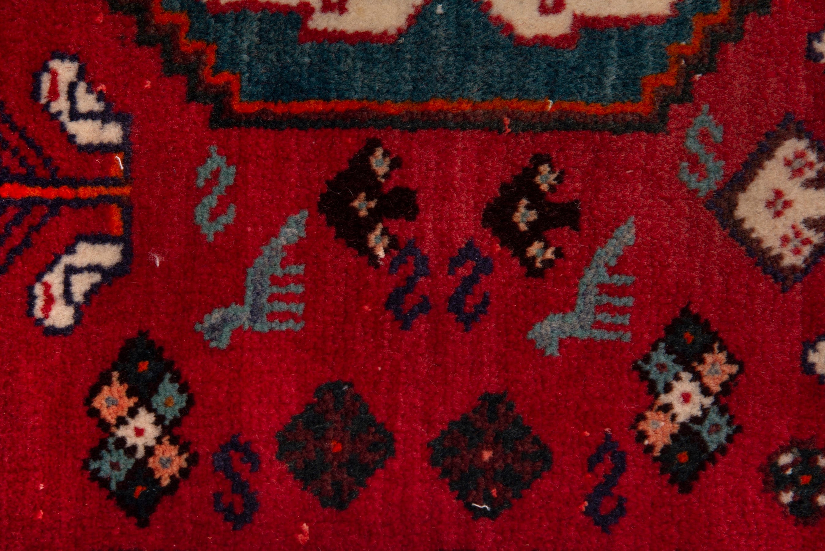 Persian Shiraz accent rug in deep red and navy, view 5 of 6
