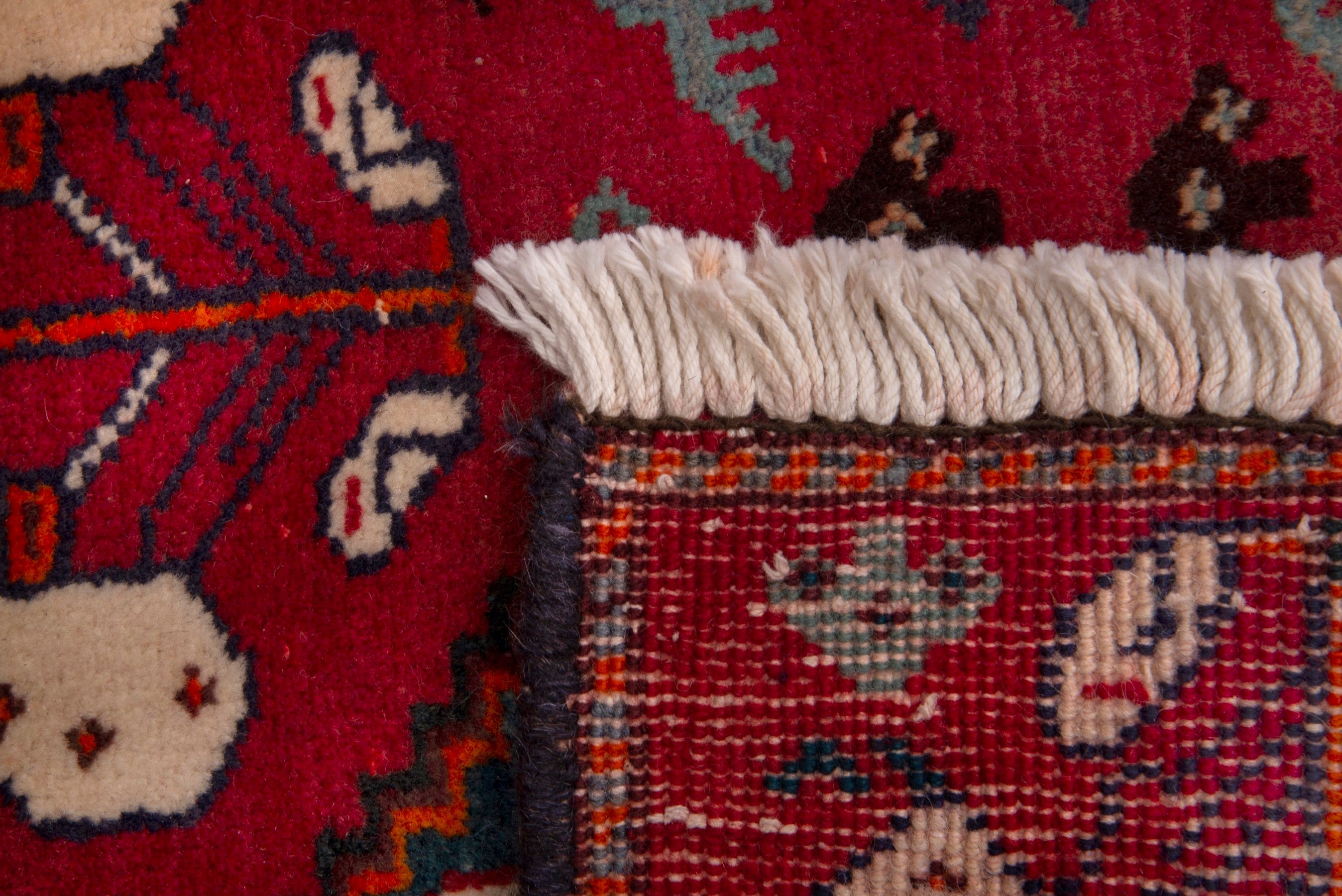 Persian Shiraz accent rug in deep red and navy, view 6 of 6
