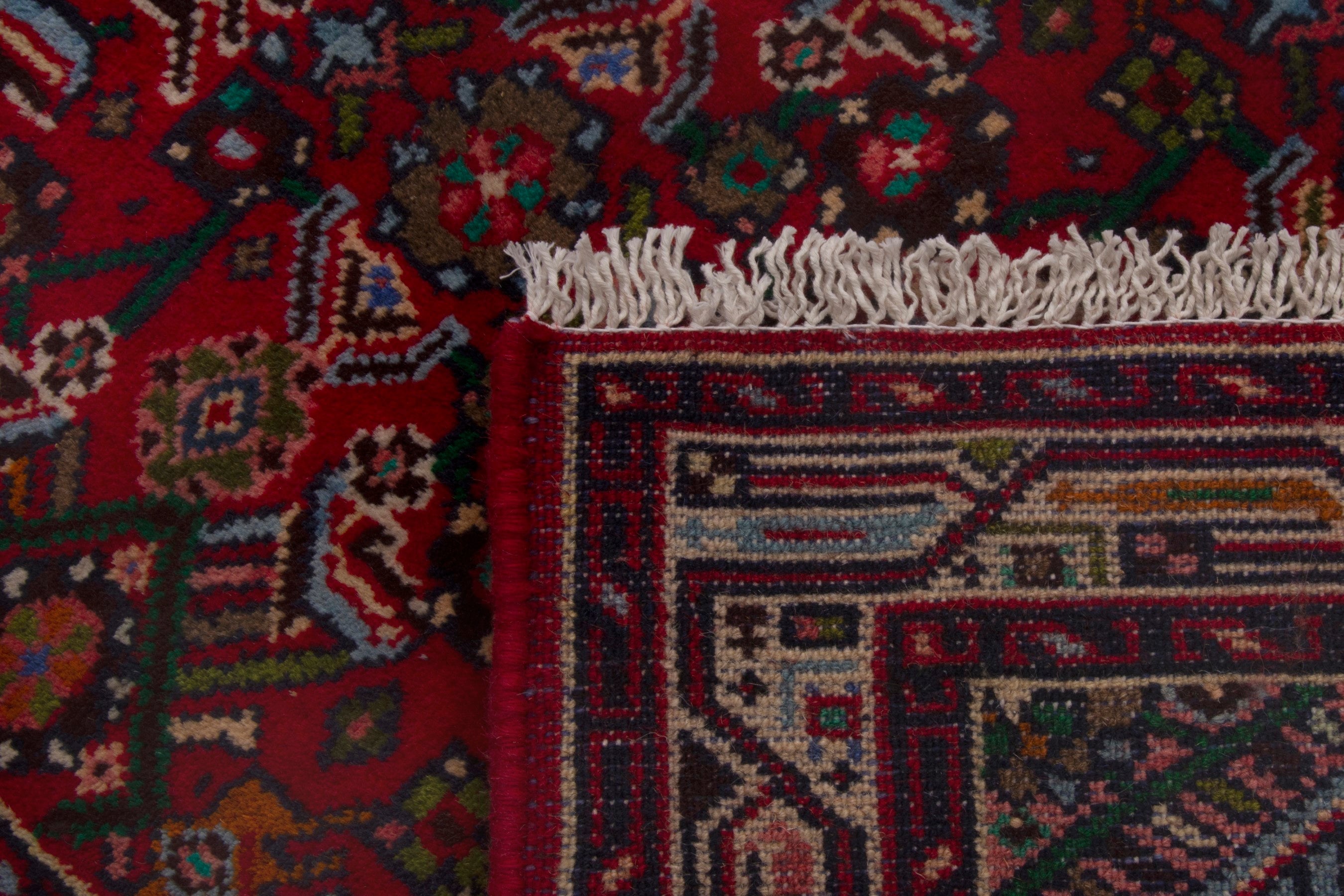 Persian Hamedan accent rug in deep red and denim, view 7 of 7