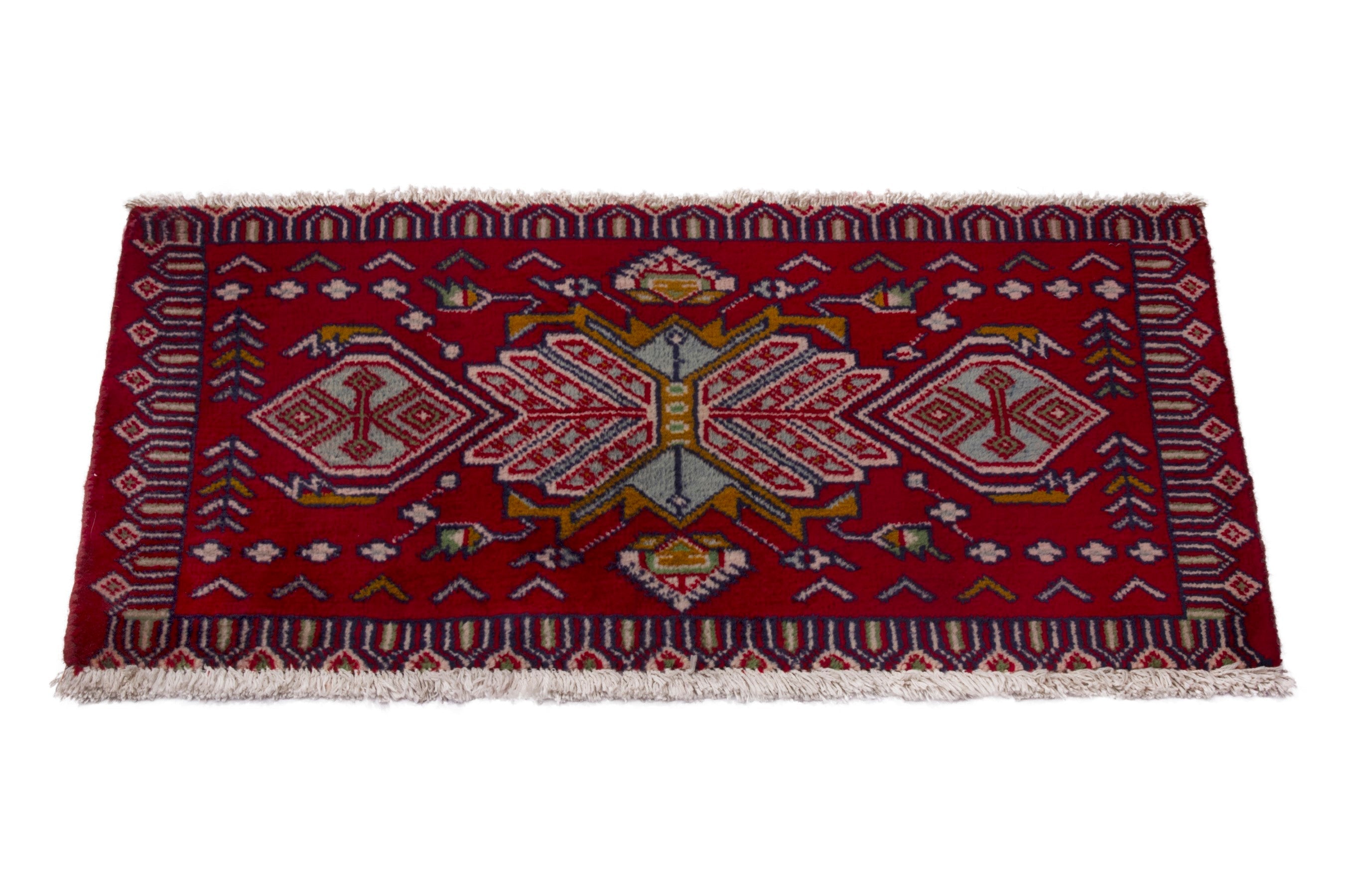 Persian Torkaman accent rug in burgundy and cream, view 2 of 6