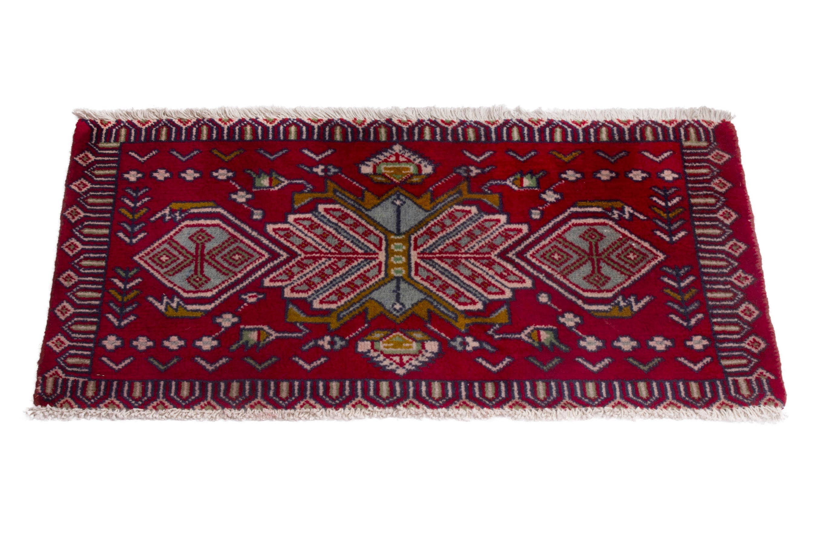 Persian Torkaman accent rug in burgundy and cream, view 3 of 6